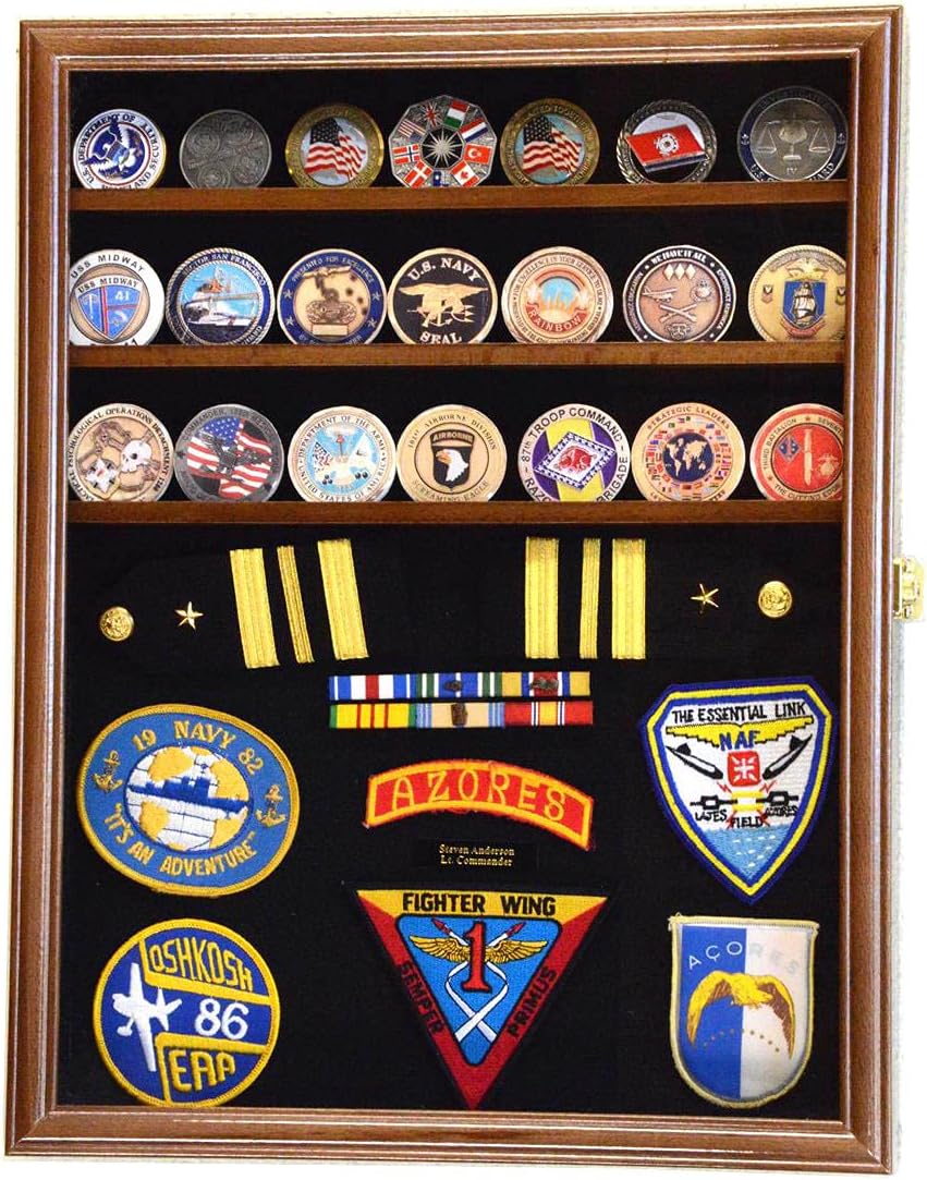 sfDisplay.com,LLC. Challenge Coin/Medals/Pins/Badges/Ribbons/Insignia/Buttons Chips Combo Display Case Box Cabinet (Cherry Finish)