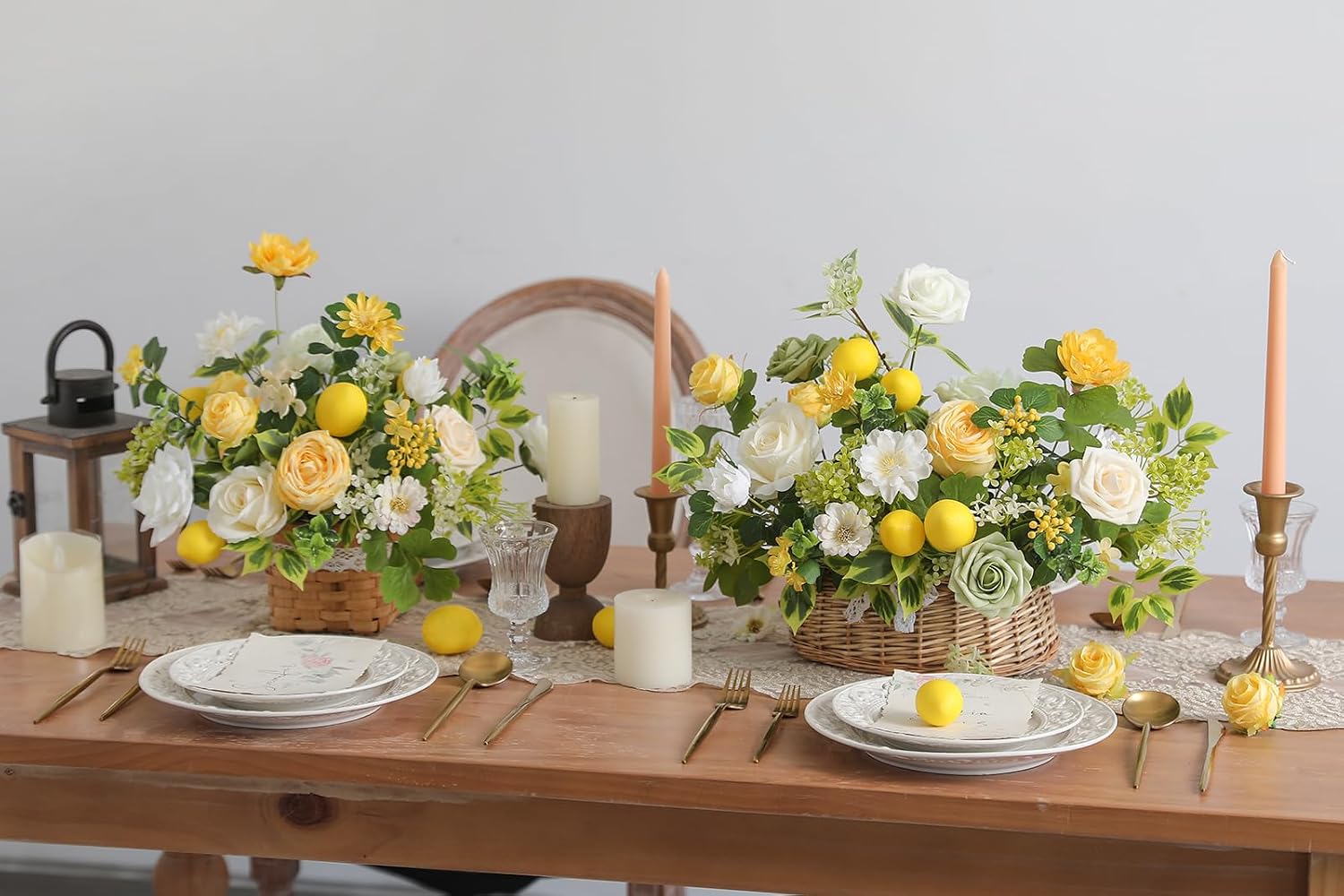 YYHUAWU Artificial Flowers Combo Fake Silk Flowers for DIY Wedding Bridal Bouquets Lemon Yellow Fake Foams Rose Flowers Set Centerpieces Arrangements Party Baby Showers Home Cake Decorations