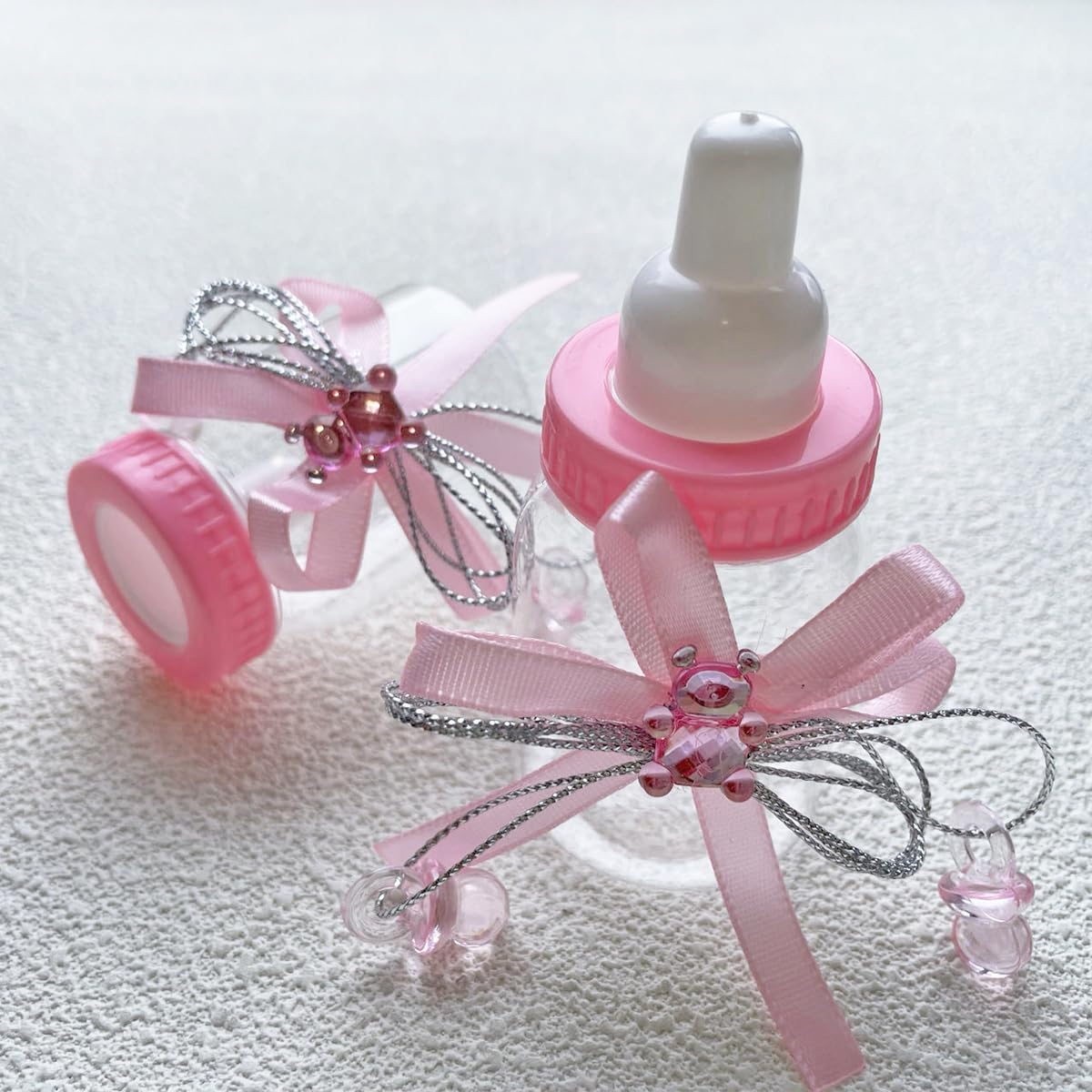 36 cajas de dulces para baby shower, bonitas bolsas de dulces para botellas de oso para decoración de fiesta de cumpleaños de bebé, color rosa