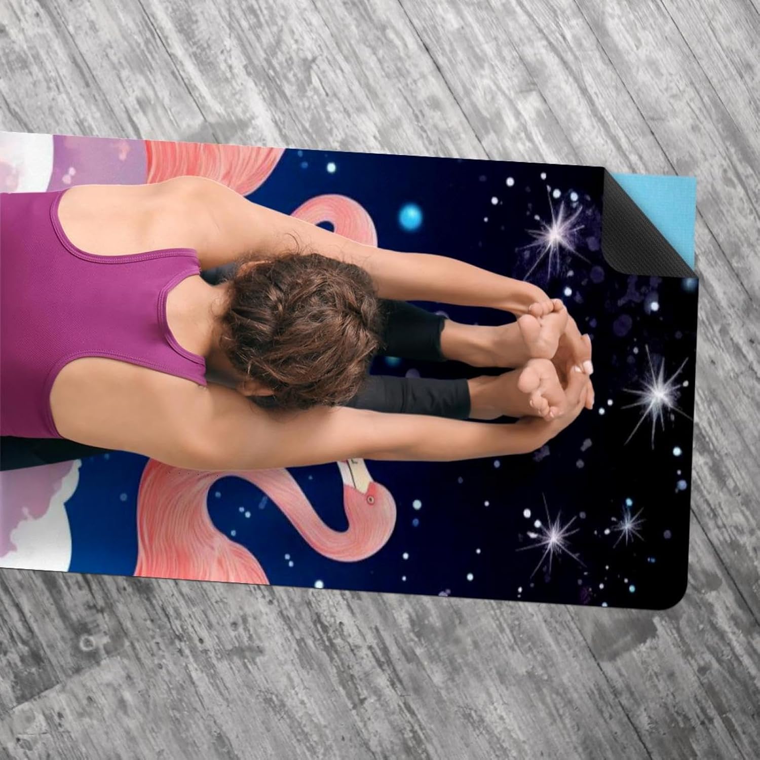 Yoga Towel, Galaxy Flamingo Pattern Non Slip Sweat Absorbent Hot Yoga Mat Towel for Hot Yoga, Pilates and Fitness - 72.8" x 26.8"