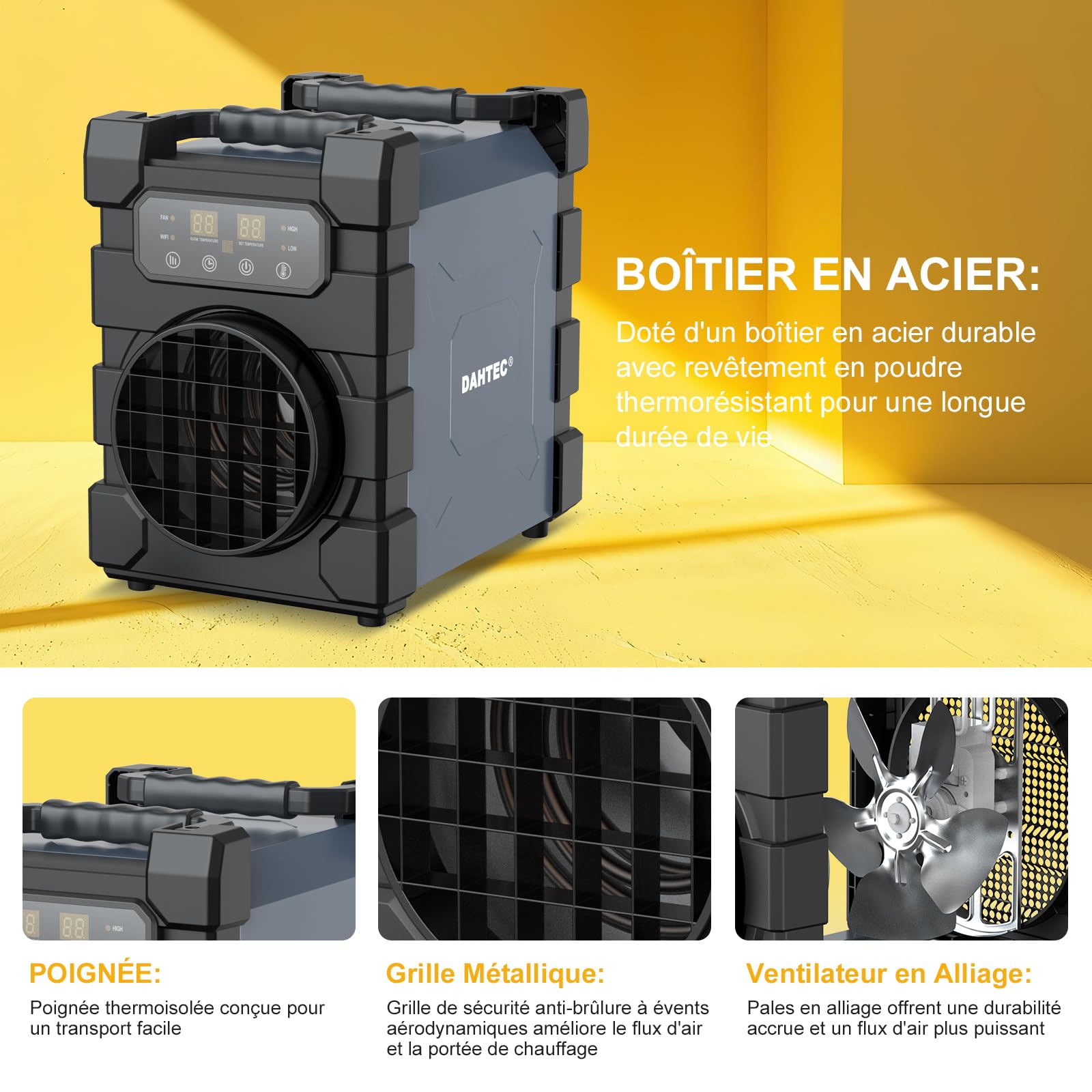 Radiateur Soufflant Commercial 3000 W avec Télécommande, WIFI