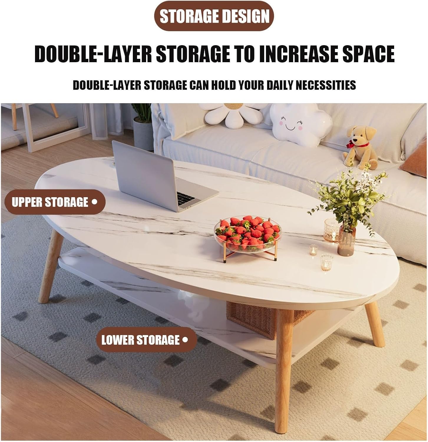 木目調2段テーブル テーブル リビングテーブル 幅108cm 収納付き シンプル