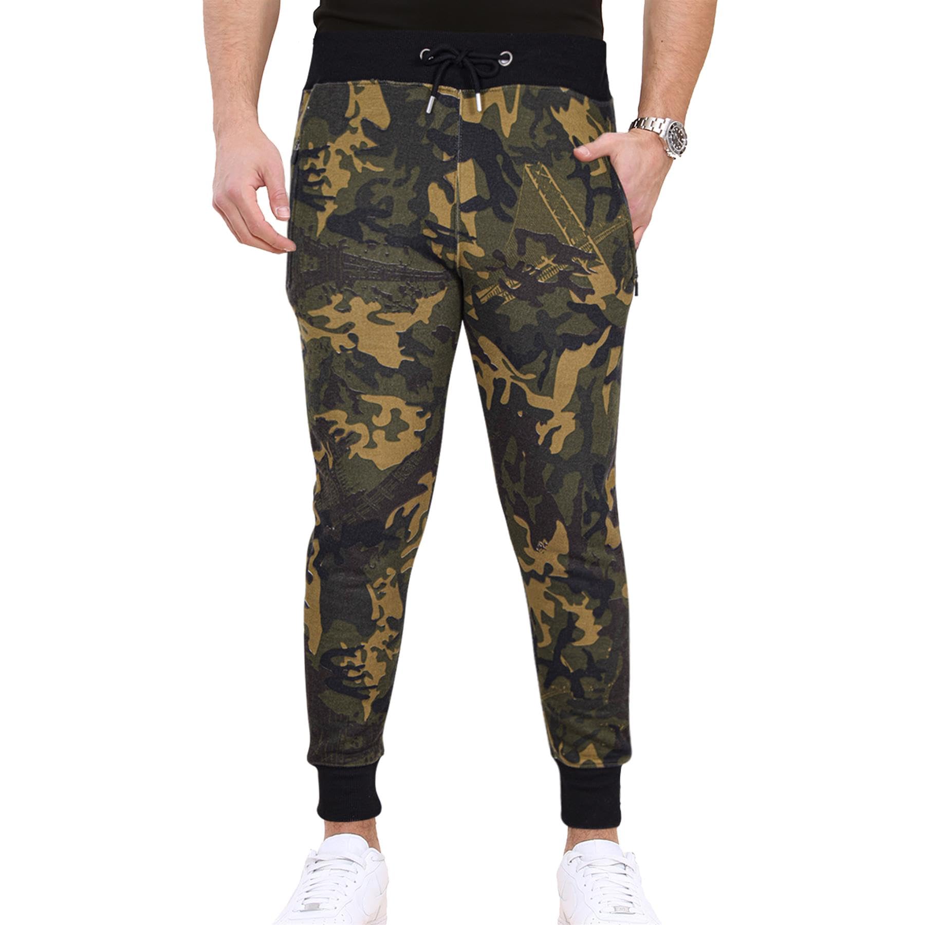 A2z Men's Camo Green Fleece Jogging Bottoms Joggers 2 Tone Exercise - Fleece Trouser M01 4XL