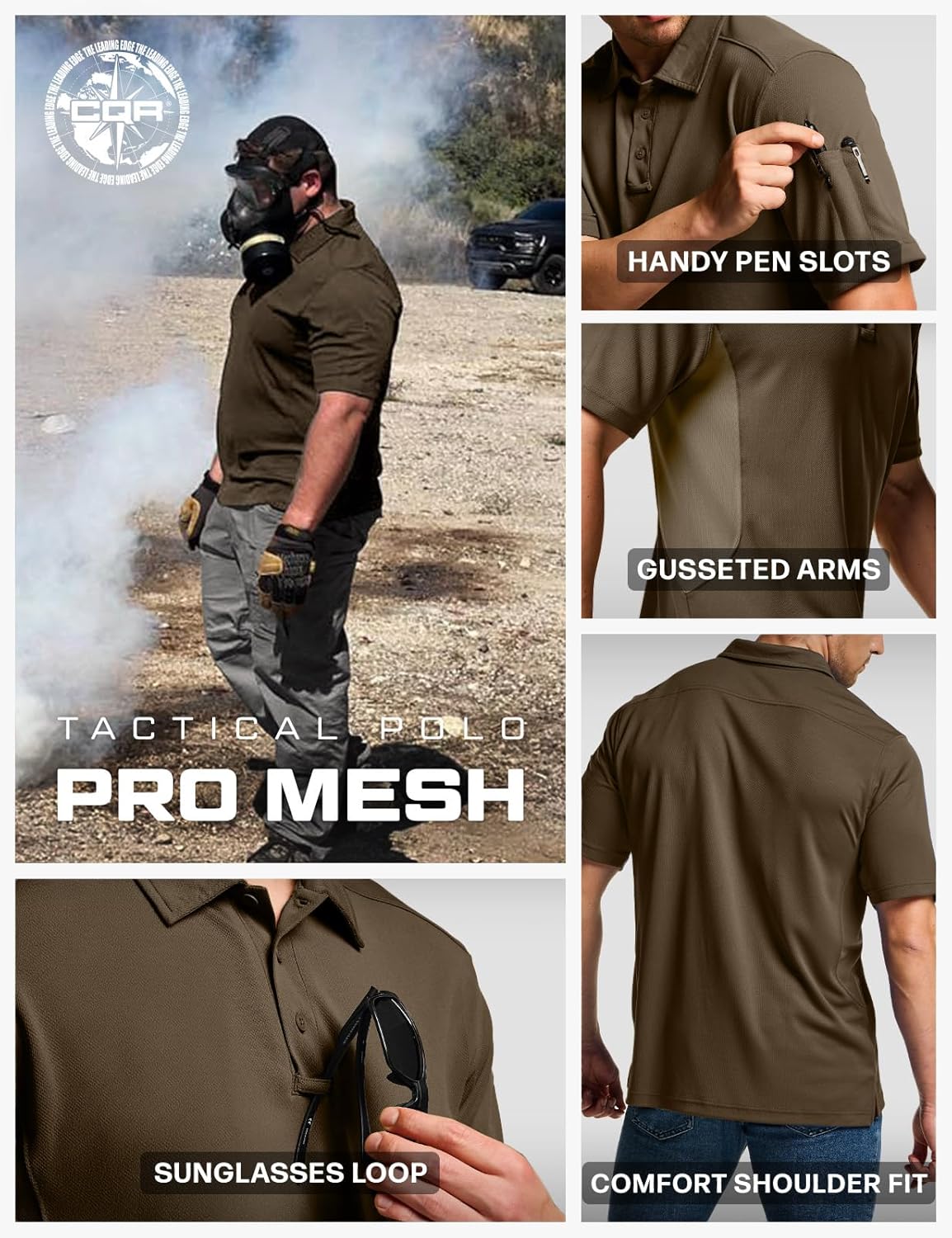 CQR Men's Polo Shirts, Tactical Short Sleeve Golf Performance Shirts, Lightweight Dry Fit UPF 50+ Pique - Image 6