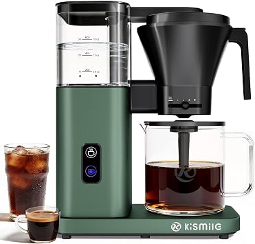 Kismile 8 Cup Drip Coffee Maker, SCA Certified Hot & Cold Brew Coffee Machine, Fast Heating to 197205F, 40 Min Keep Warm, Adjustable Flow Control, Easy to Clean