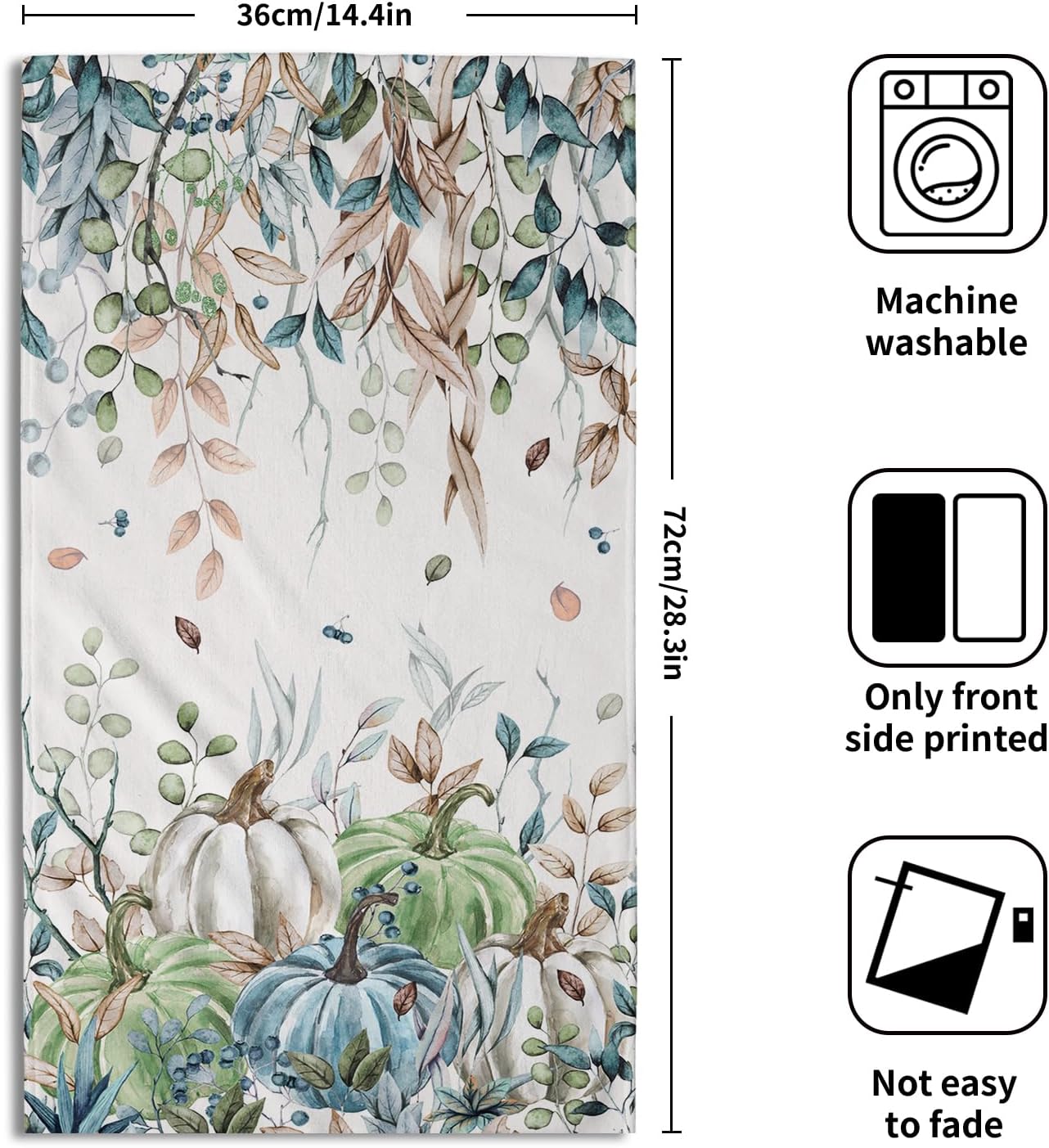 Giwawa Fall Hand Towel Set of 2, Autumn Leaf Green Blue Pumpkins Seasonal Decorative Towels, Colorful Harvest Thanksgiving Face Fingertip Towel Dish Wash Cloth for Bathroom Hotel Gym Home Spa