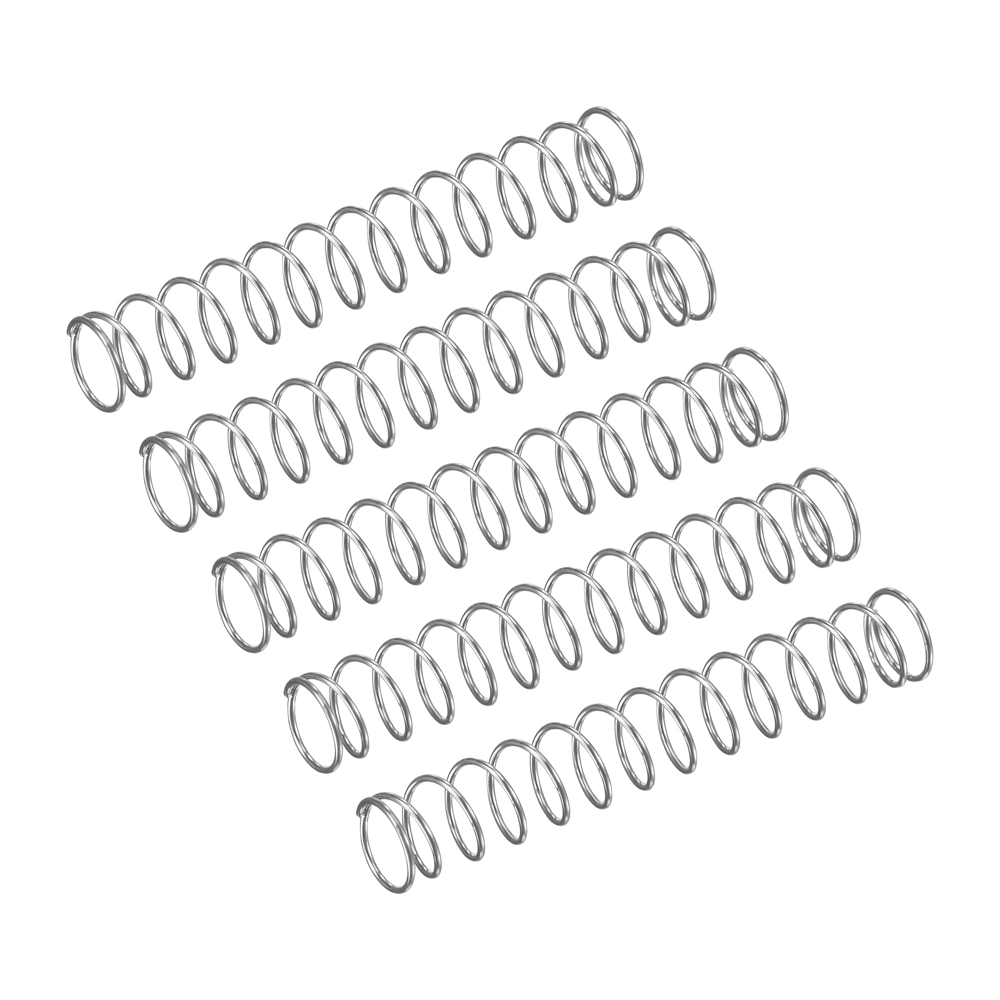 Photo 1 of ** missing one **
uxcell Compression Spring, 5Pcs 304 Stainless Steel, 5mm OD, 0.4mm Wire Size, 30mm Free Length, Silver Tone