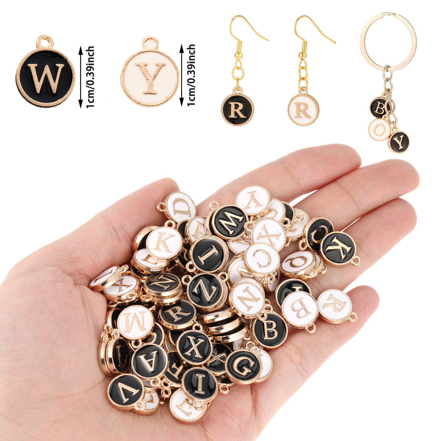 104 cuentas de letras mixtas de metal esmaltado, dije inicial de doble cara, dije con inicial de la A a la Z, dije del alfabeto para hacer collares, pulseras y joyas, Aleación de metal con 4