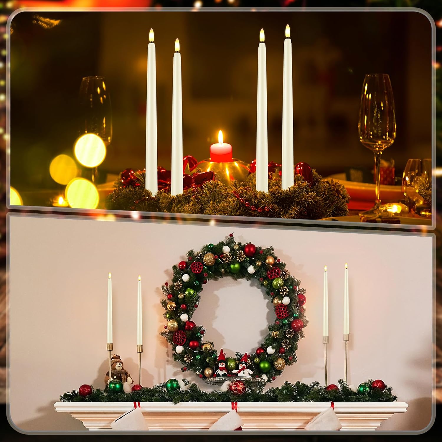 Reginary 48 Pcs Flameless Taper Candles with 4 Remote, Battery Operated Flickering Flameless Taper Candles 3D Wick Fire LED Faux Wax Lights for Wedding Christmas Holiday(Ivory,11 Inches)