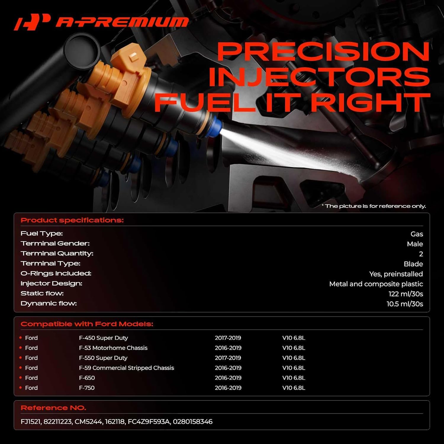 A-Premium 4 Holes 10 Pcs Fuel Injectors Compatible with Ford F-450 Super Duty/F-550 Super Duty 2017-2019, F-53 Motorhome Chassis 2016-2019, F-59 Commercial Stripped Chassis, F-650, F-750, 6.8L