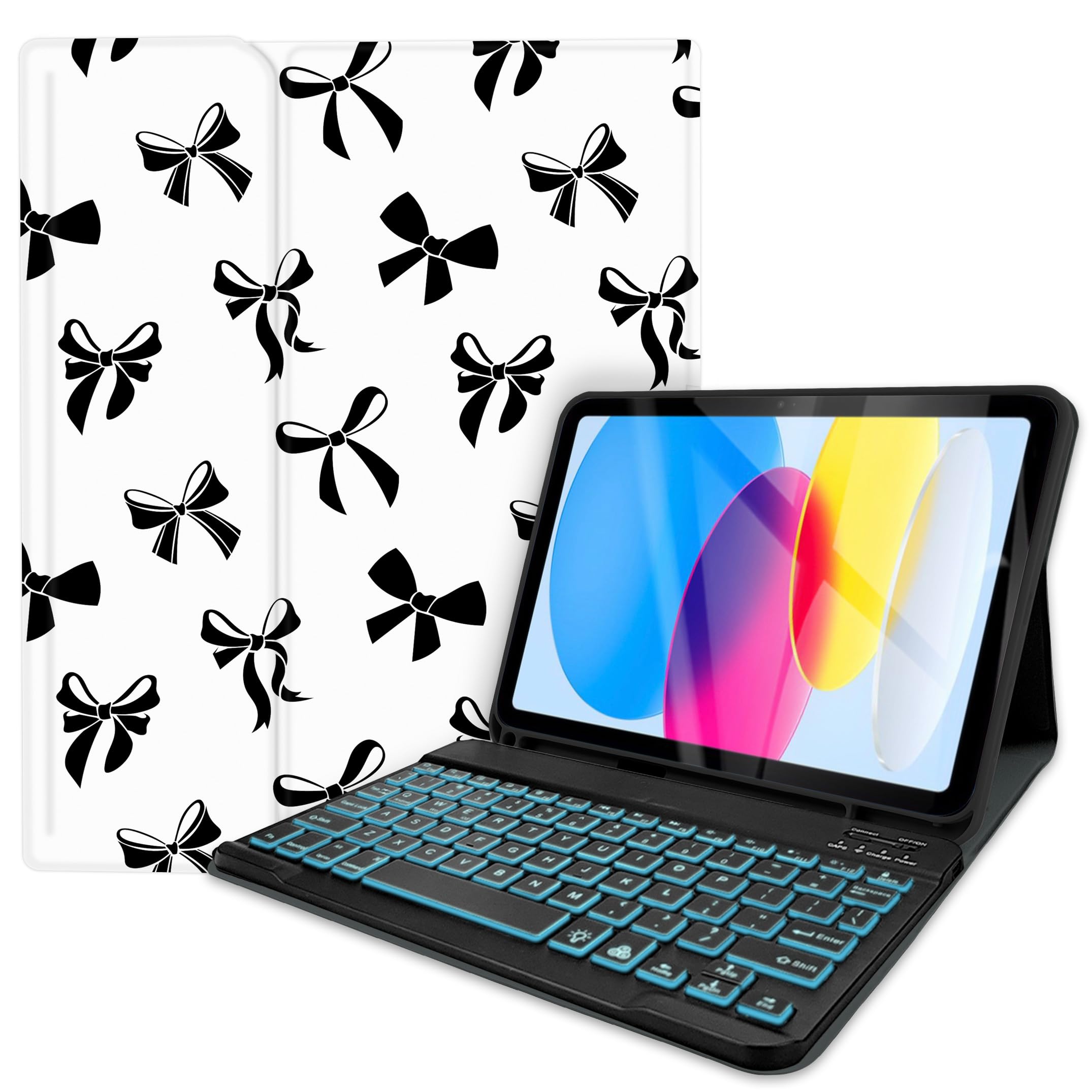 Clavier Bluetooth pour iPad 10e génération mignon chic blanc et noir - 8