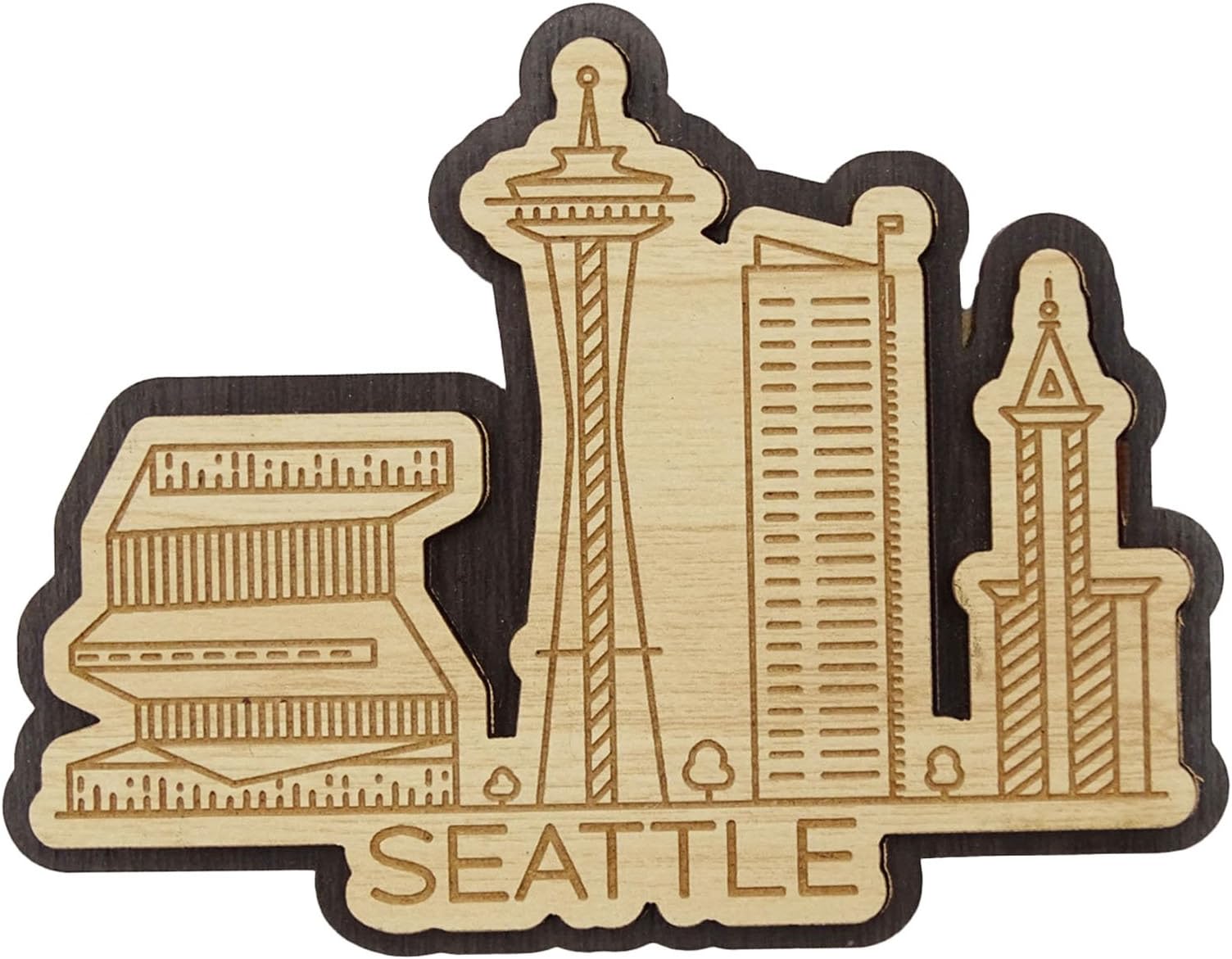 Printtoo Multiple Seattle Washington DC City Wooden Engraved Souvenir Fridge Magnet