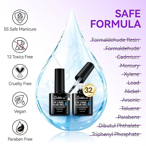 Miniatura 2 de Gelike EC Gel de pegamento para uñas UV 1.1 fl oz 6 en 1 pegamento fuerte para extensión casera DIY adhesivo transparente de curado UV para uñas