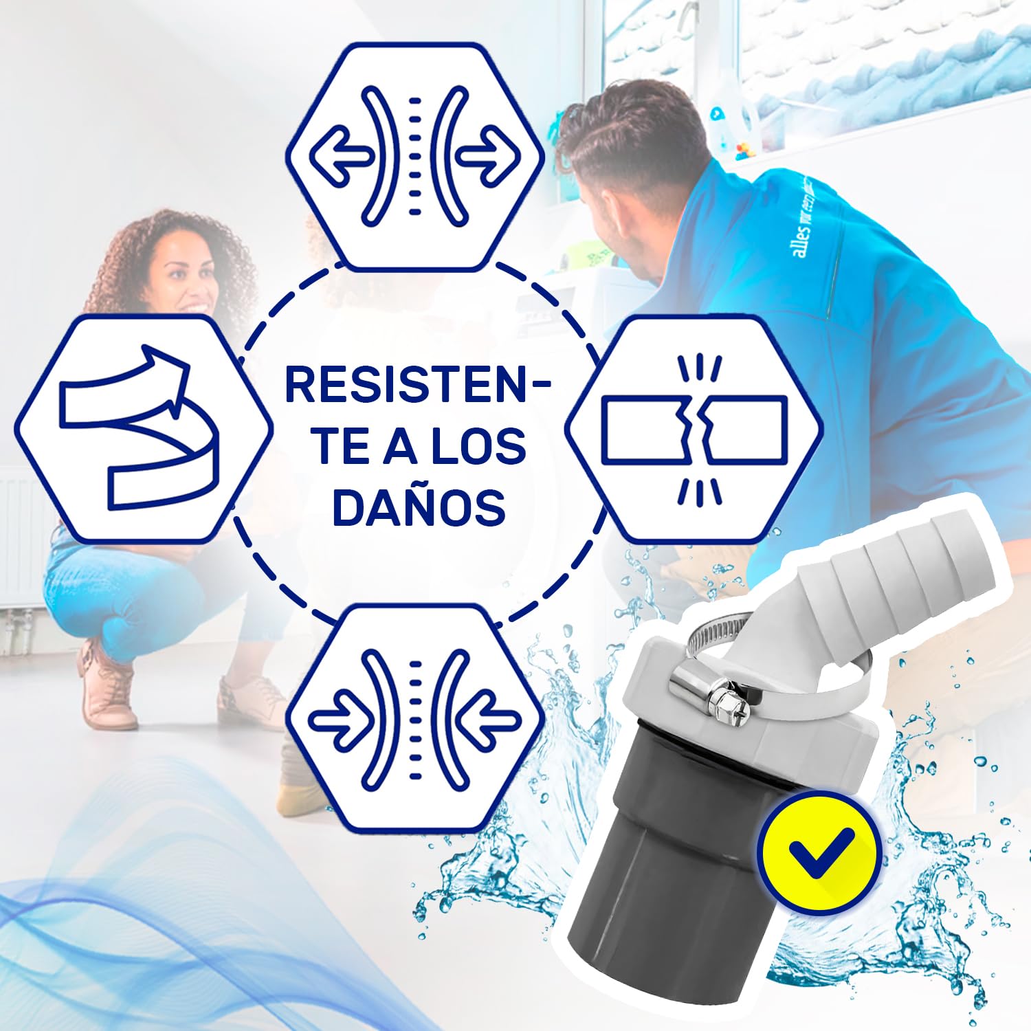 Adaptador Empalme Desague Lavadora con Salida para Tubo Ø40 mm y Entrada Ø18-23 mm - Adaptador Desagüe para Lavavajillas Incluye 1 Pieza de Abrazadera Ø20-32 mm - Garantía de 10 Años - MONTERAL — view 4
