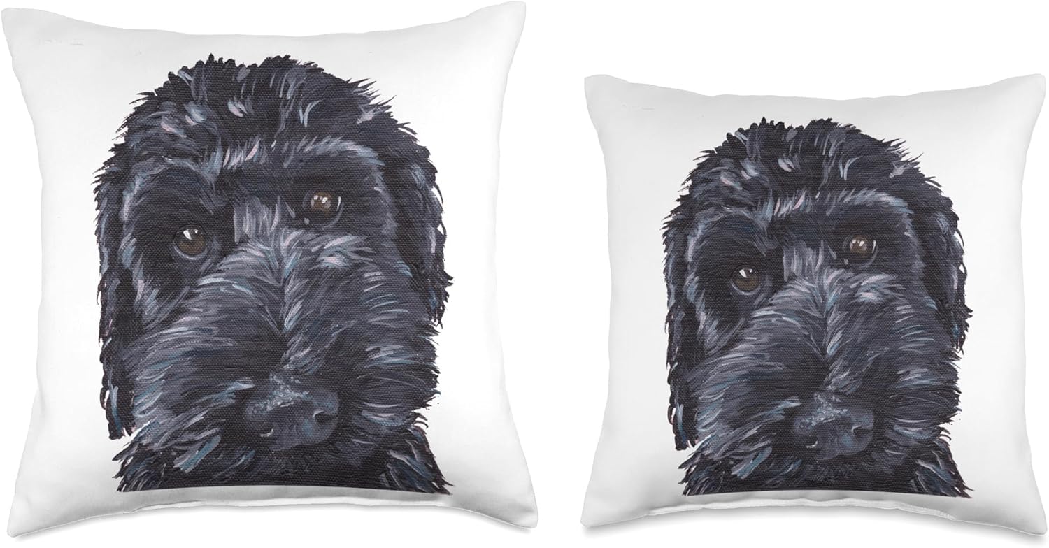 Black Doodle, Labradoodle Throw Pillow