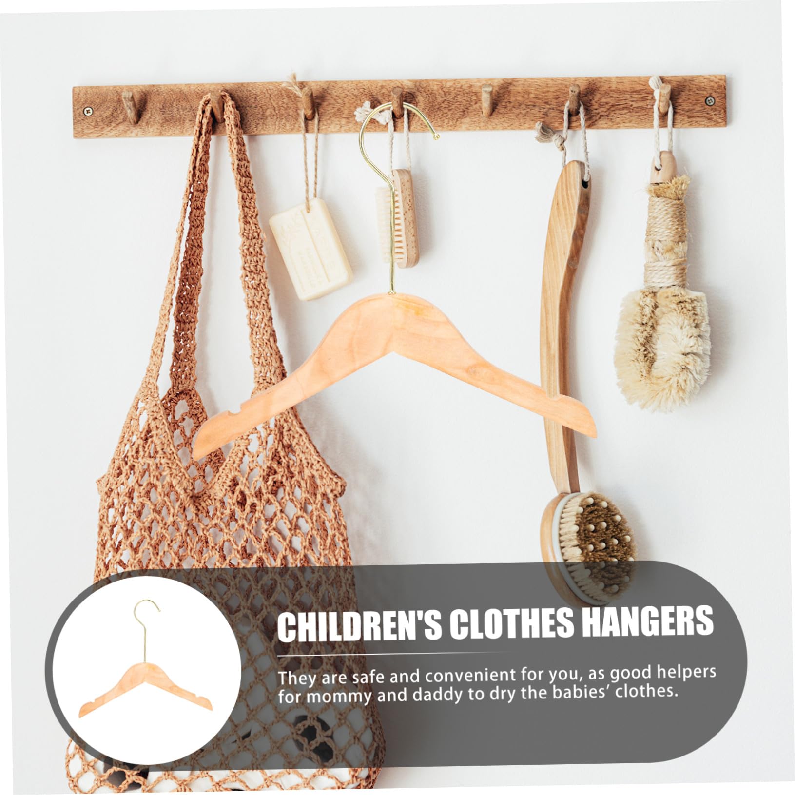 TOYANDONA Perchas de Madera para Ropa de Niños Pequeños, 10 Unidades, Diseño Seguro y Antideslizante, Ideales para Organizar y Secar Ropa en Casa