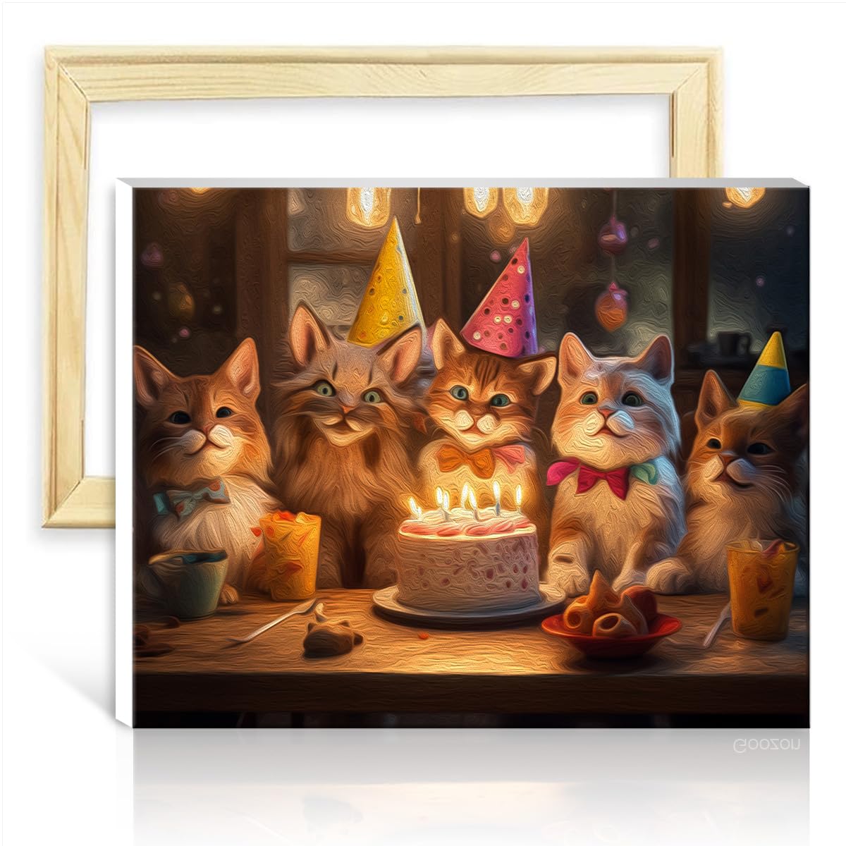 TANGFEIY Paintwork Kit for Wall Decor Cats Party Canvas Oil Painting Kit Kids with Brushes and Acrylic Pigment Picture for Home Decor DIY Frame(40x50cm) — image 1