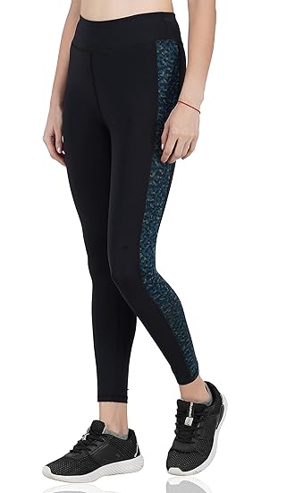 Smooth Fit Yoga Gym Dance Workout and Active Sports Fitness Nylon Black Leggings Tights with Side Pocket for Women|Girls