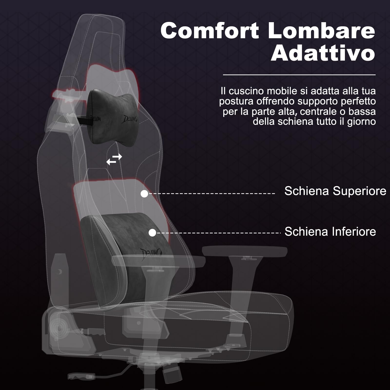 Devoko Sedia da Gaming Ergonomica in Pelle Scamosciata, Poltrona da Ufficio Gamer Reclinabile 90°-135°, Braccioli 3D Regolabili, Base in Metallo, Ruote Silenziose, Portata 180kg, Grigio Antracite