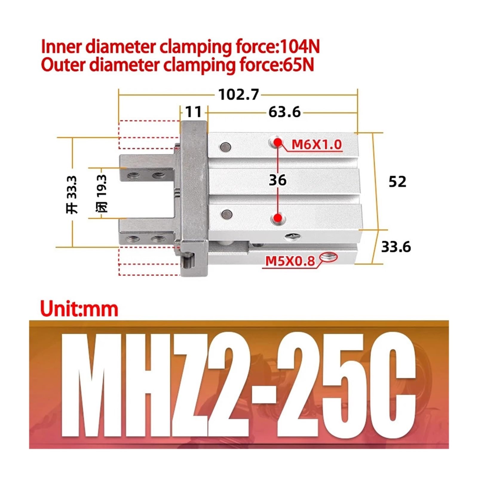 1 pinza de aire paralela MHZ2-10D MHZ2-16D MHZ2-20D | Dedo neumático serie MHZ2, soporte de doble efecto y simple efecto for sujeción de robots(MHZ2-25C)