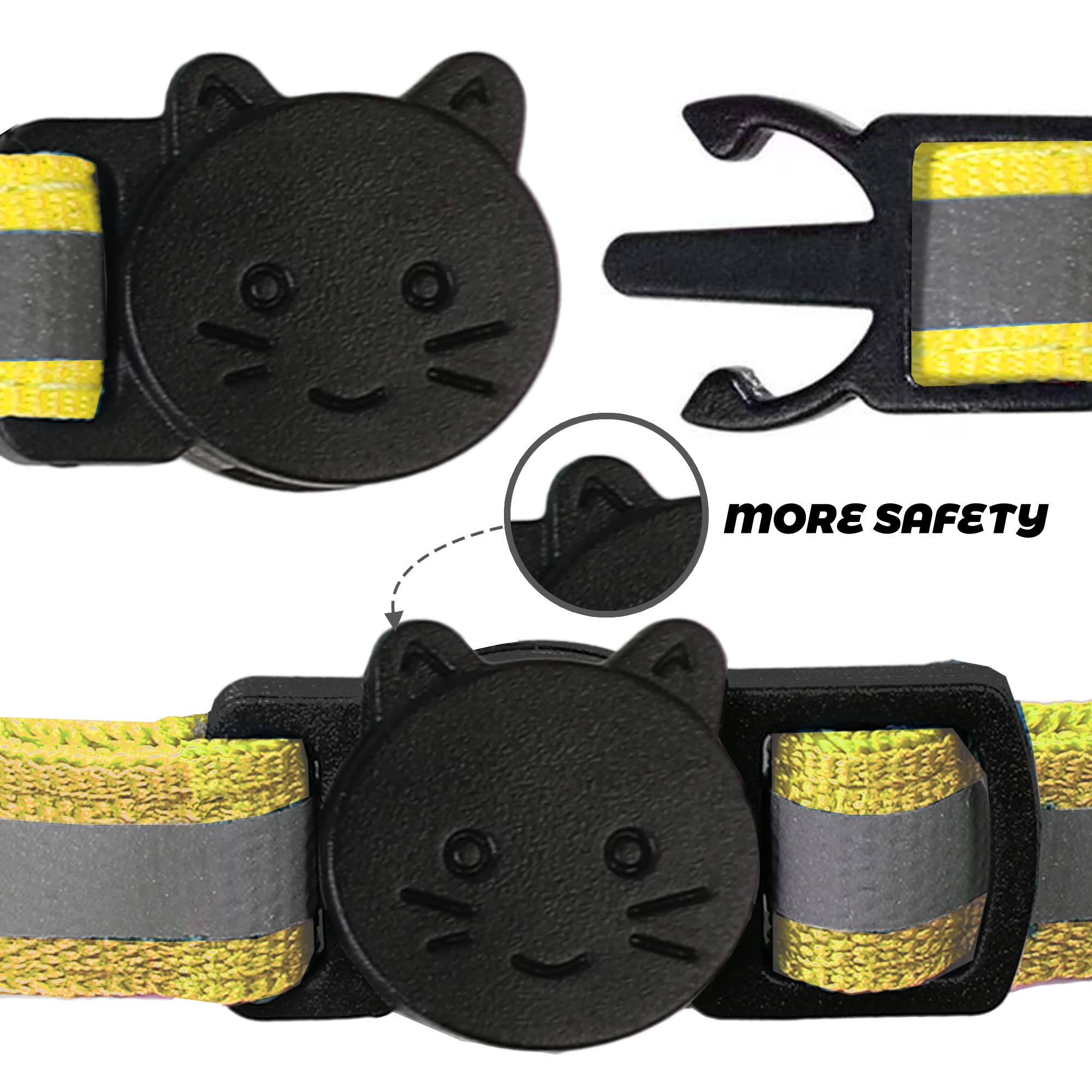 Paquete de 2 collares reflectantes para gatos con campana, collares personalizados para gatitos, collar de hebilla de seguridad ajustable para gatos machos, niñas y niños (amarillo)