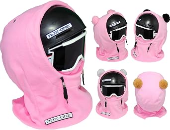 MDXONE Kids Over The Helmet Balaclava Children face mask with Buttons Winter 2022 Pompoms with Elastics Sold Separately Pink