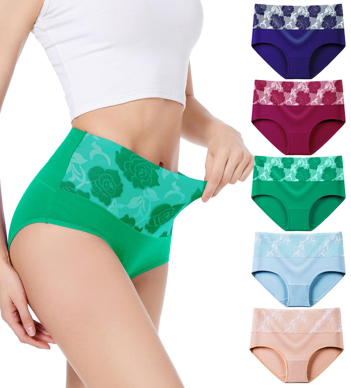 HAVVIS Women's Cotton High Waist Tummy Control Briefs for Ladies Rose Jacquard Multipack
HAVVIS Women's High Waist Tummy