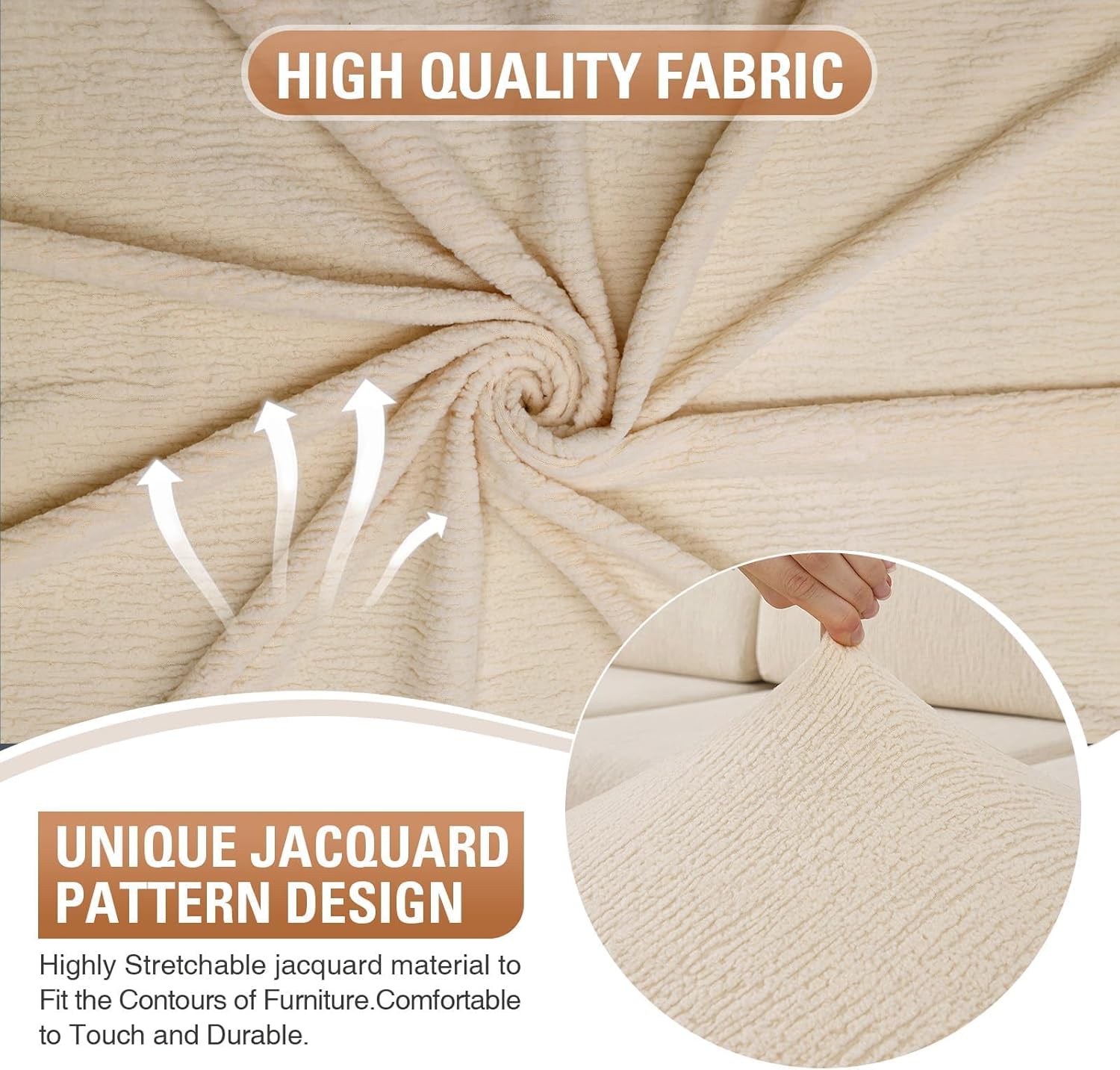 Couch Cushion Covers Sectional Couch Covers Stretch Washable Soft Seat Cushion Covers Furniture Protector Sofa Slipcovers for Pets(Natural,3 Pieces Seat Covers or Back Covers)