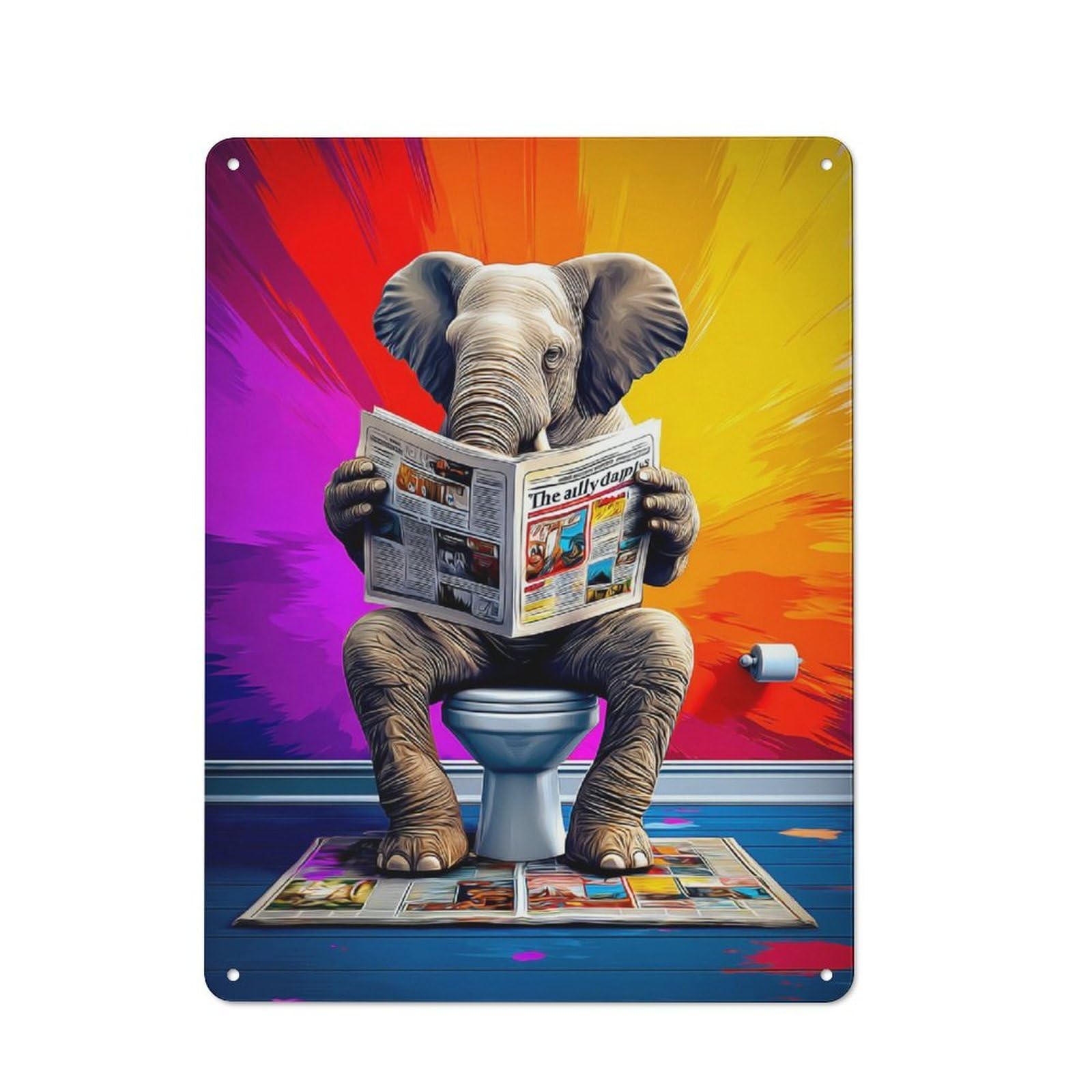 Elephant Reading Newspaper on Toilet Vintage Tin Sign 40x30cm for Lounge Or Reading Corner, for Reading Corner Decorators