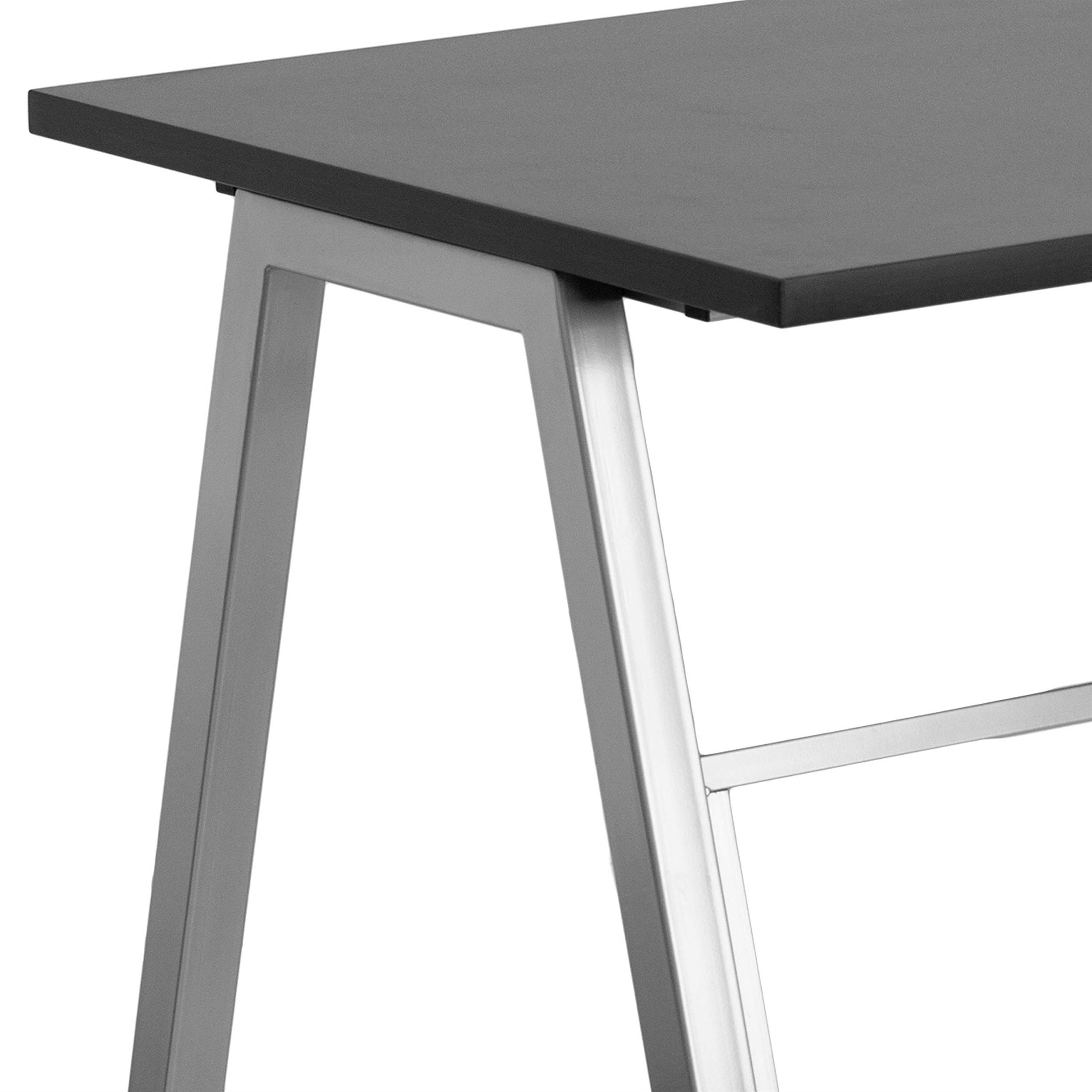 Flash Furniture Escritorio de alto perfil, metal, superficie superior laminada negra y marco plateado, 127 x 76,2 x 10,16 cm