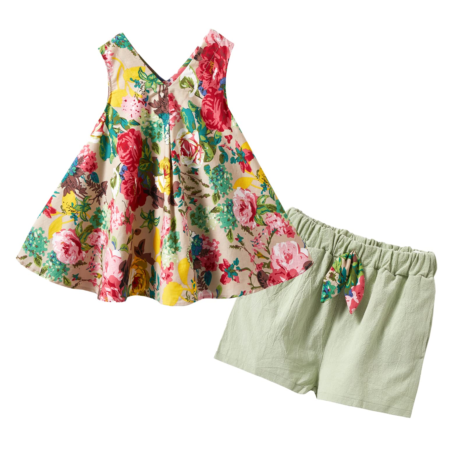 Littlespring Cute Girls Summer Clothes Floral Tank Tops And Shorts