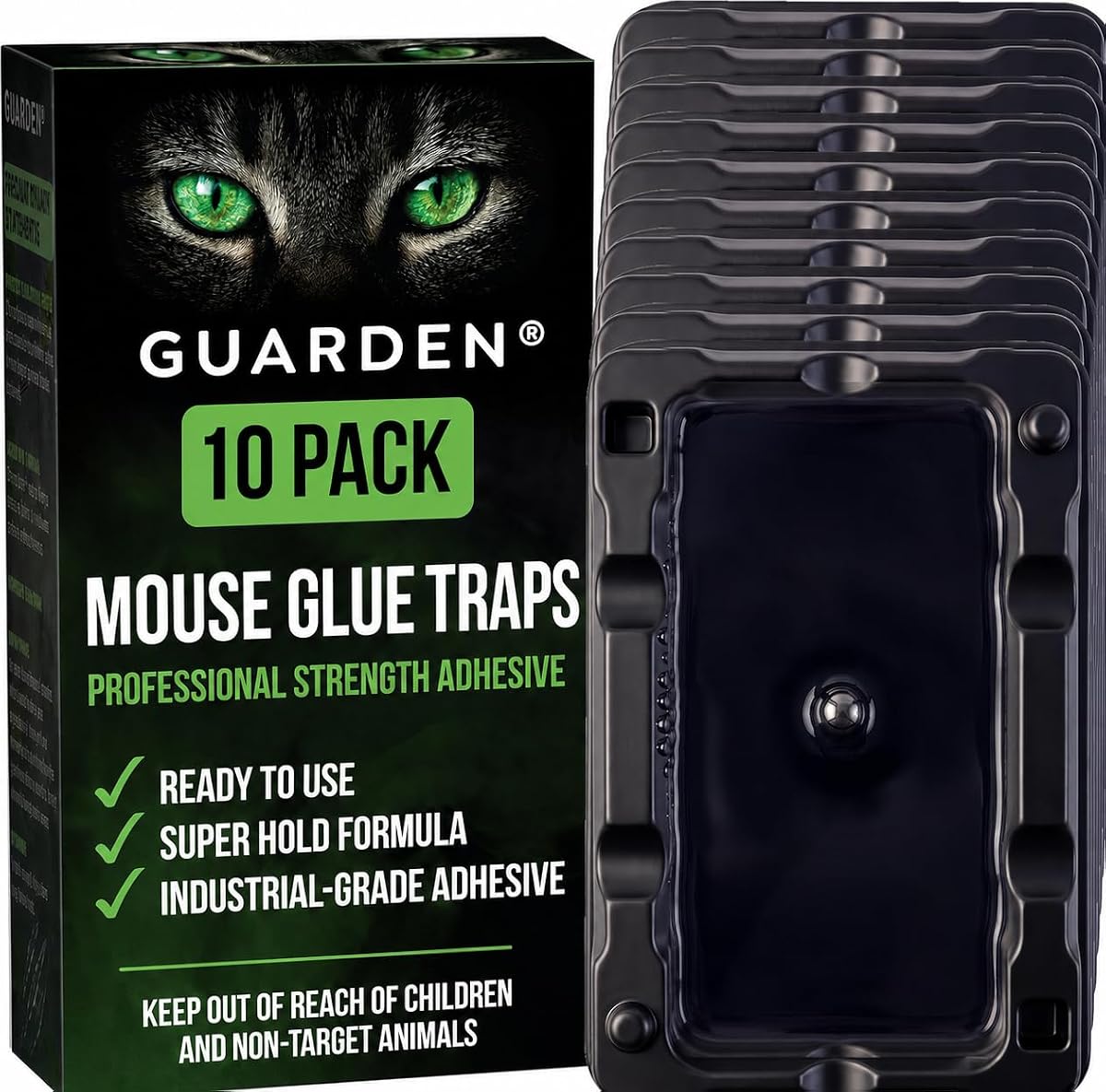Guarden Extra-Large Glue Traps for Mice & Small Rats | 10 Pack – 10 x 5 in Rigid Sticky Trays, Peanut-Butter Scented, Pesticide-Free Indoor Pest Control