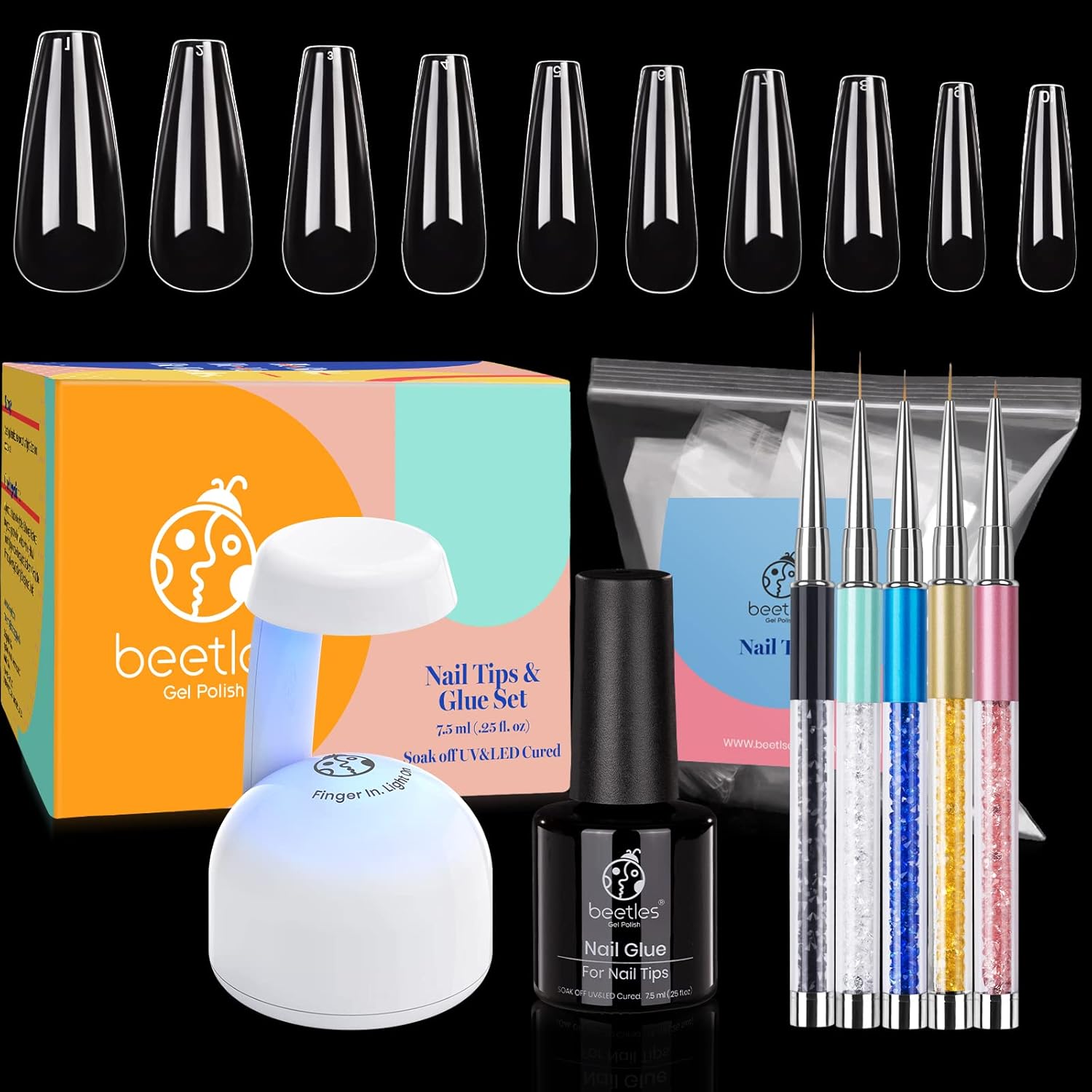 Beetles Nail Tips and Glue Gel Nail Kit &Nail Art Liner Brushes 2 In 1 Nail Gel and