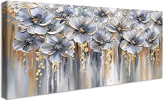 Fiori grigio oro Stampa su tela con cornice Floreale astratto vintage Pittura Quadri su tela Quadri Moderni Poster da pare…