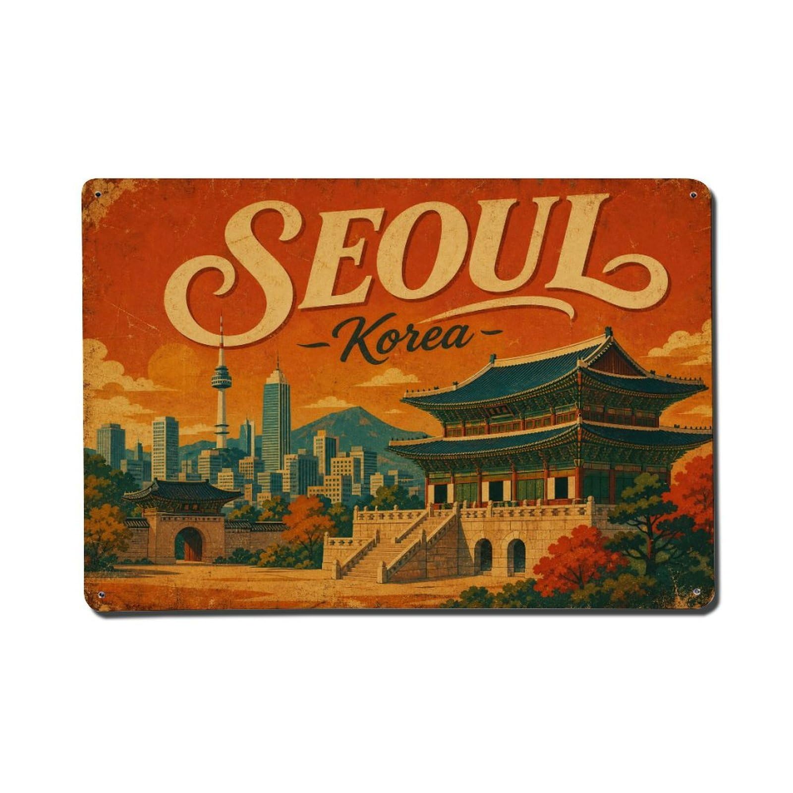 Huiyhb 8X12inch(20X30cm) Vintage Travel Seoul Korea Splendor Metal Tin Sign