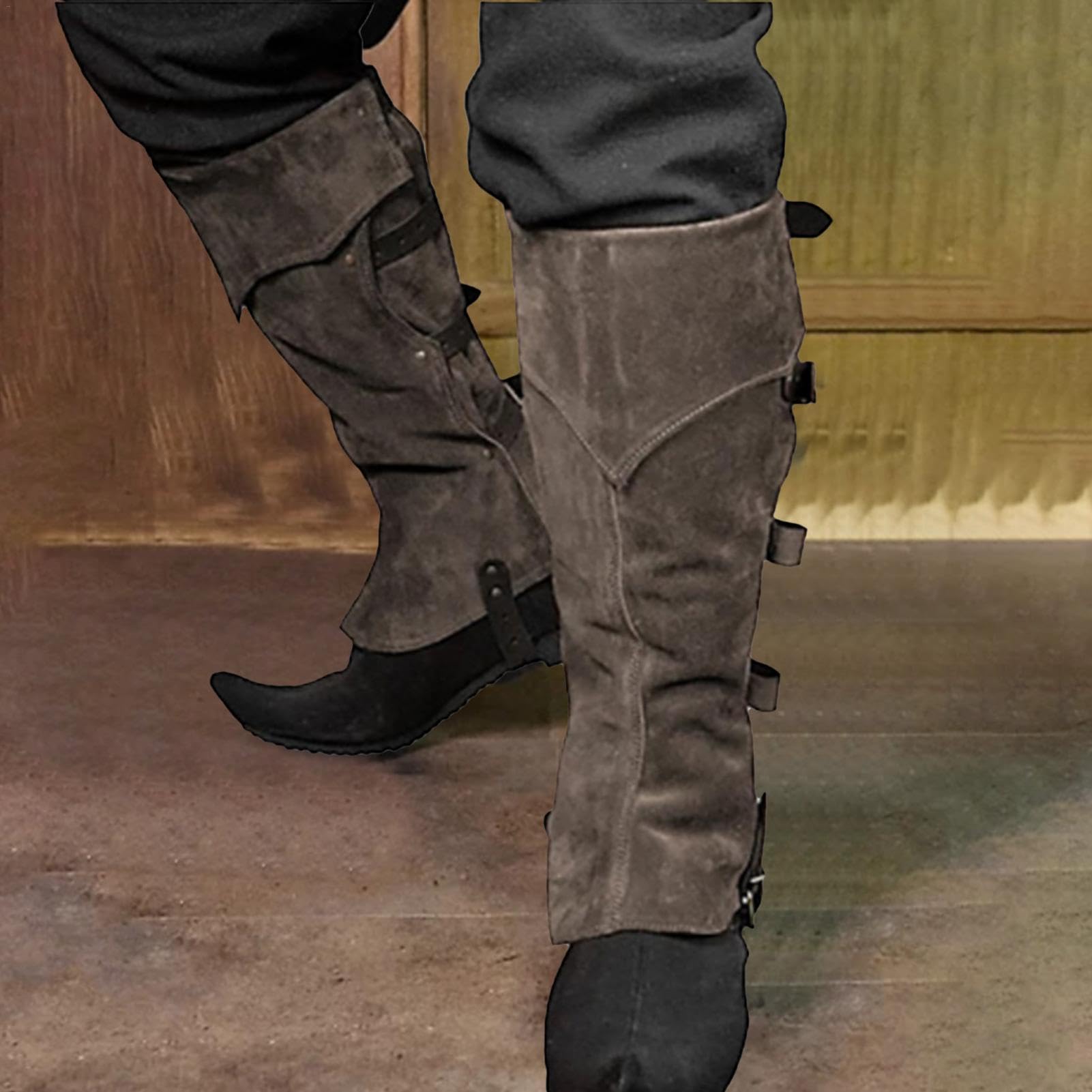 Steampunk-Stiefel aus Leder – Piratenstiefel, Überziehschuhe, Kostüm | Mittelalterliche Renaissance über dem Schuh, schwarzes Zubehör, bequeme Piraten-Stiefel-Tops, Schuhabdeckung für Damen und Herren