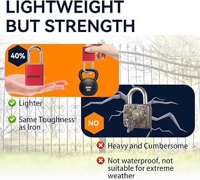 SEPOX Weatherproof Padlock with Keys, 40mm Solid Aluminum Lockbody Heavy Duty Outdoor Padlocks, Corrosion Resistant for Lock-Out, Loto, Garden Gate, Shed, Locker, Cabinet, Door Security