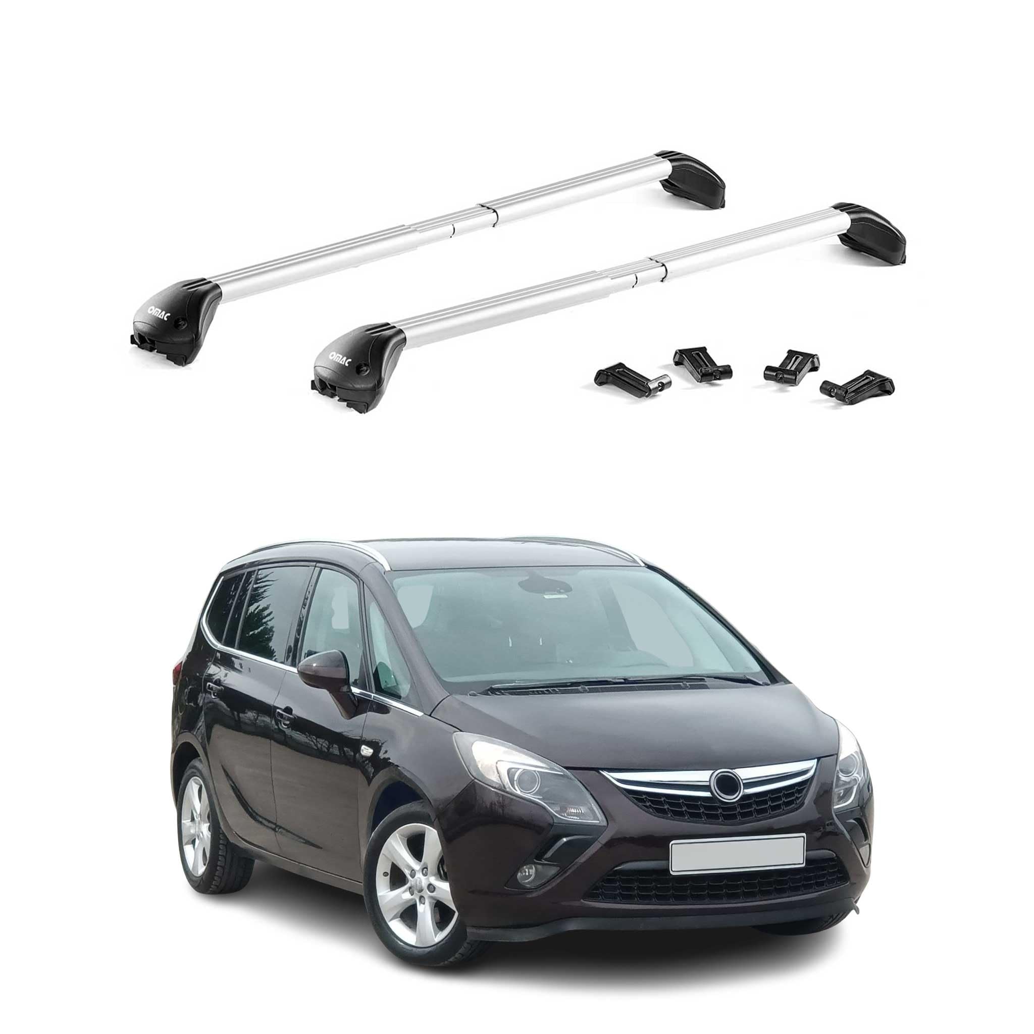 OMAC Dachträger Querträger TÜV geprüft für Opel Zafira C Tourer 2011-2019 – Abschließbar (4 Schlösser) – Max 100 kg – Robuste Befestigung Silber
