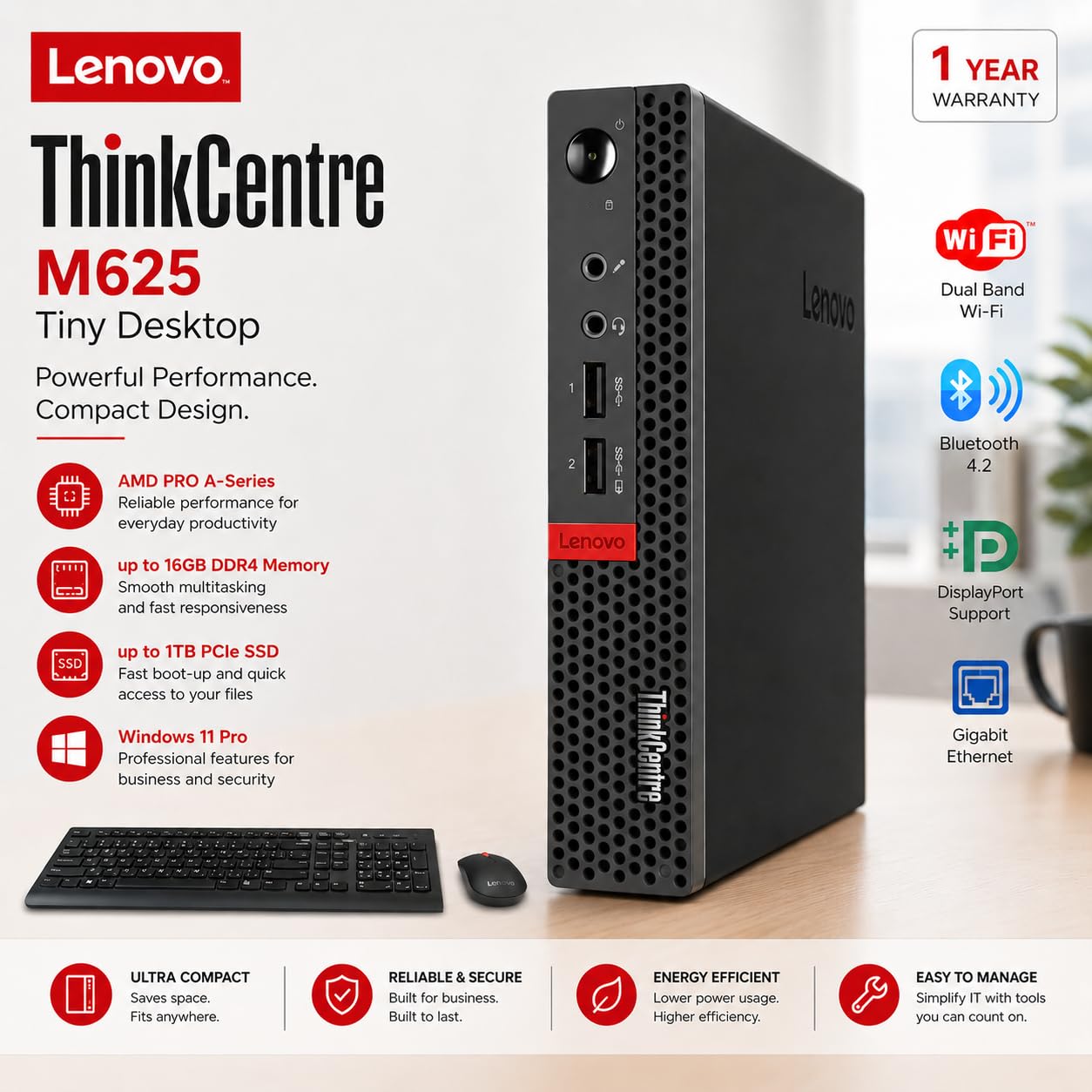 Lenovo ThinkCentre Mini PC - Windows 11, 16GB RAM, SSD -2