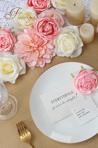Miniatura 4 de Floweroyal Flores artificiales rosadas, rosas falsas, dalia con tallos para ramos de novia de boda, baby shower, arreglo floral, centros de mesa,