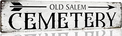 Letrero de metal vintage para cementerio de Salem, decoración de bruja gótica de Halloween, para cafetería, bar, cocina, 4 x 16 pulgadas