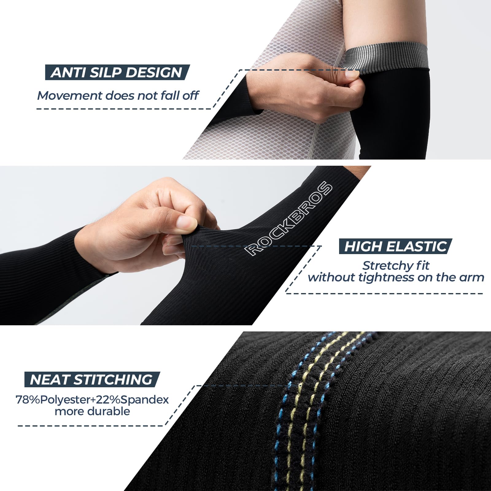 ROCKBROS Manchettes de Bras Protection UV Manchettes de Bras pour Peau Sensible Peau Mince Tattoo Cover Up Compression pour Femmes Hommes Gaming Manchettes pour Jardinage, Cyclisme, M-XL, Noir Blanc