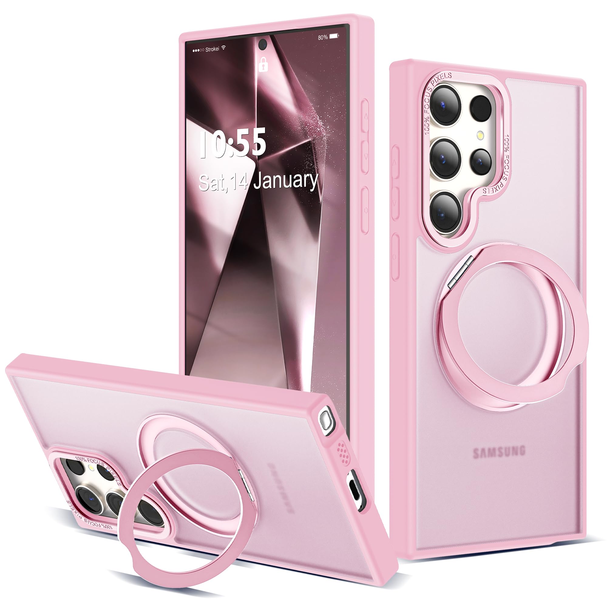 Zalinbo Compatible with Samsung Galaxy S24 Ultra Case with 360Rotatable Magnetic Ring Stand Compatible with Mag-Safe Military Protection Matte