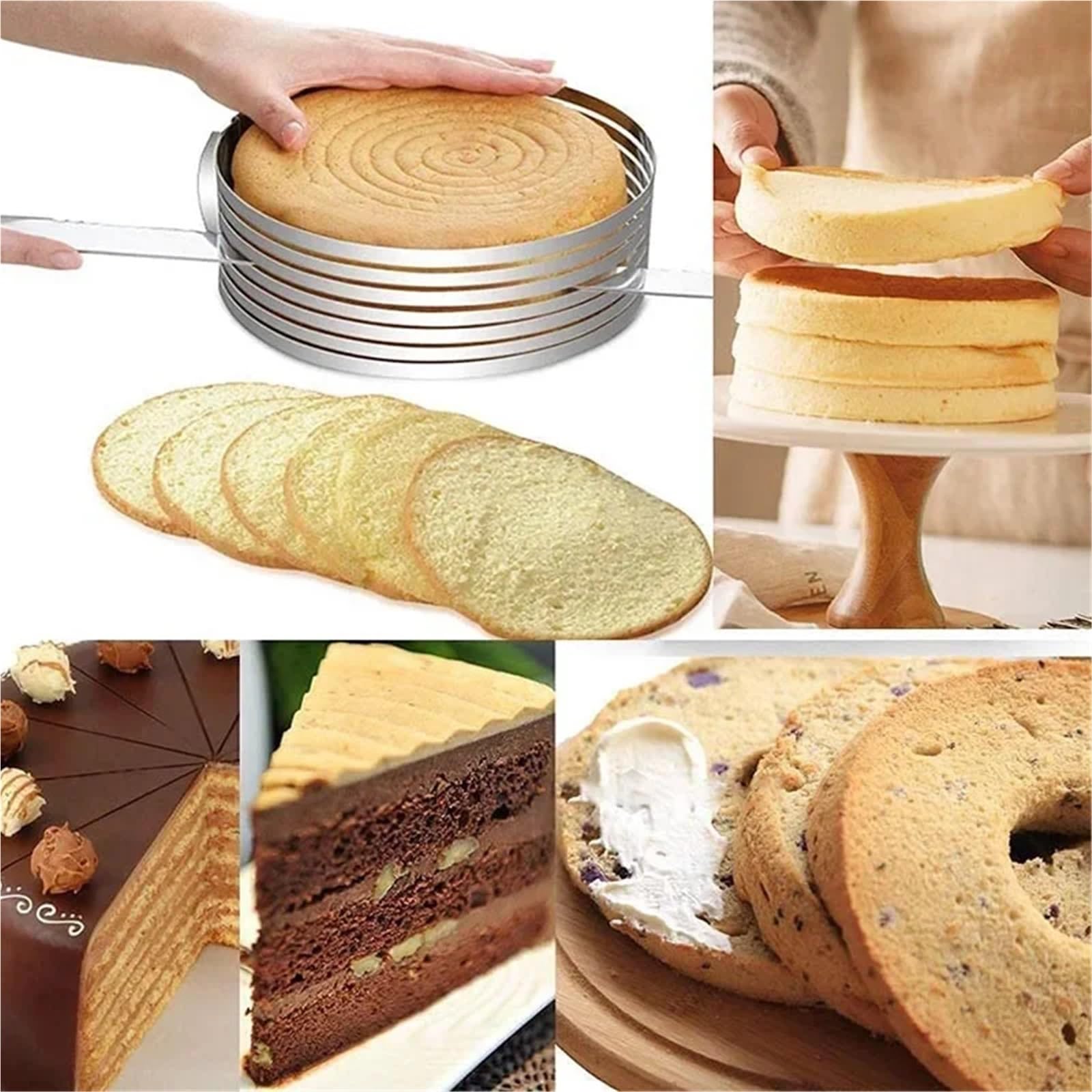 Kuchen zum Backen. Verstellbarer Tortenring aus Edelstahl for Schichtkuchen und Brot, Silber, 6-12 Zoll(Large)