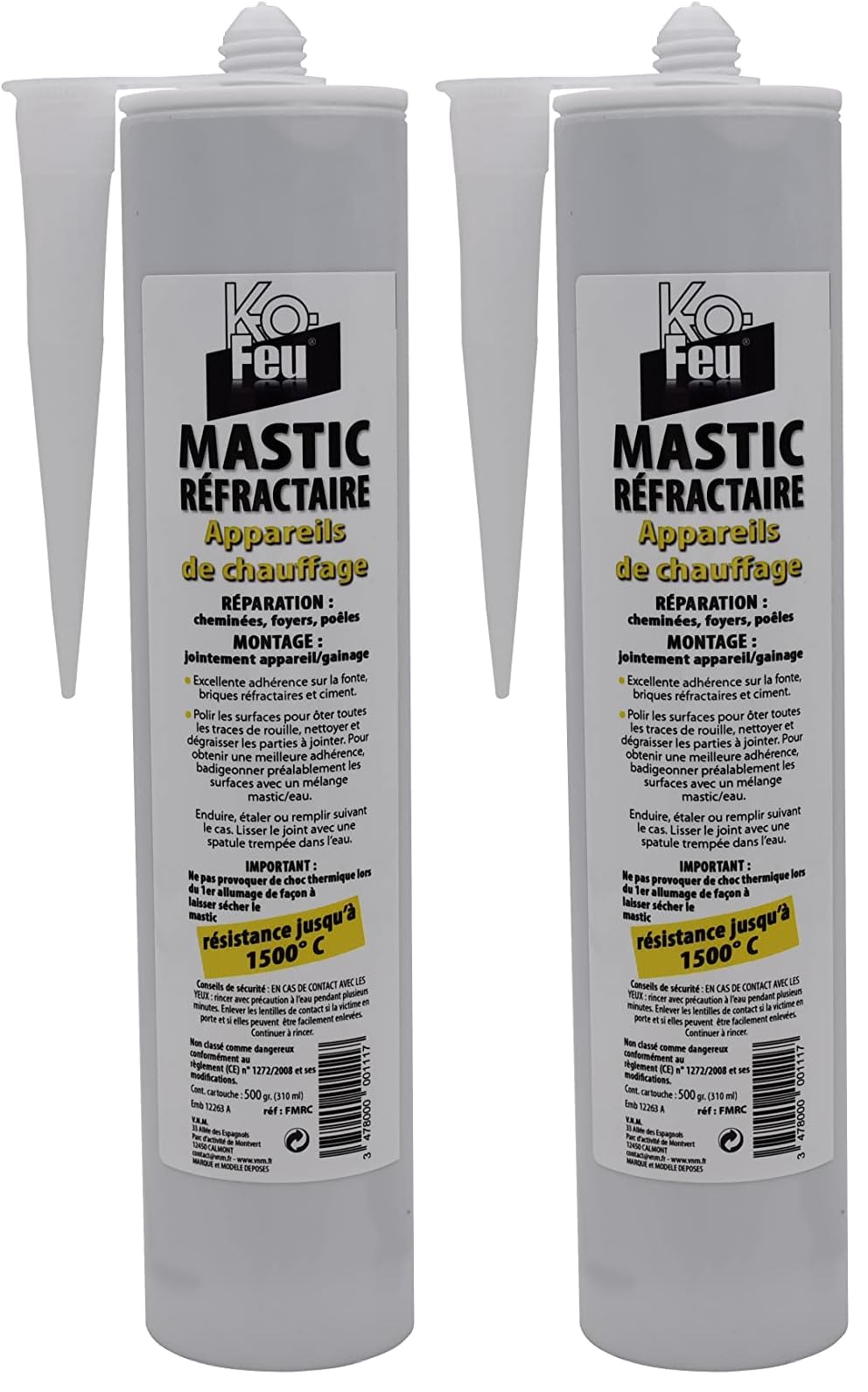 K-OFEU - Mastice refrattario - Ideale per camini e stufe Inserto - Incollaggio e Riparazioni - Resistenza ad alta temperatura - 500 g (Confezione da 2)