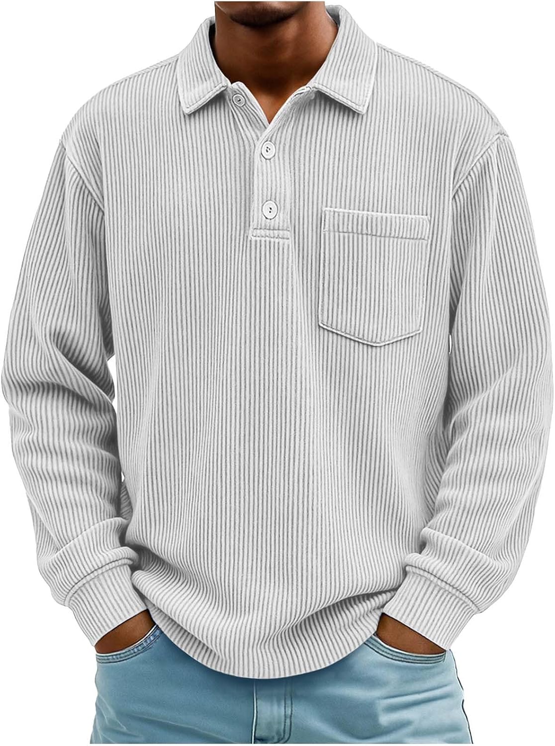 Cambkatl Loose Corduroy Golf Shirts for Men Button Up Lapel Long Sleeve Pullover Business Casual Workout T-Shirt