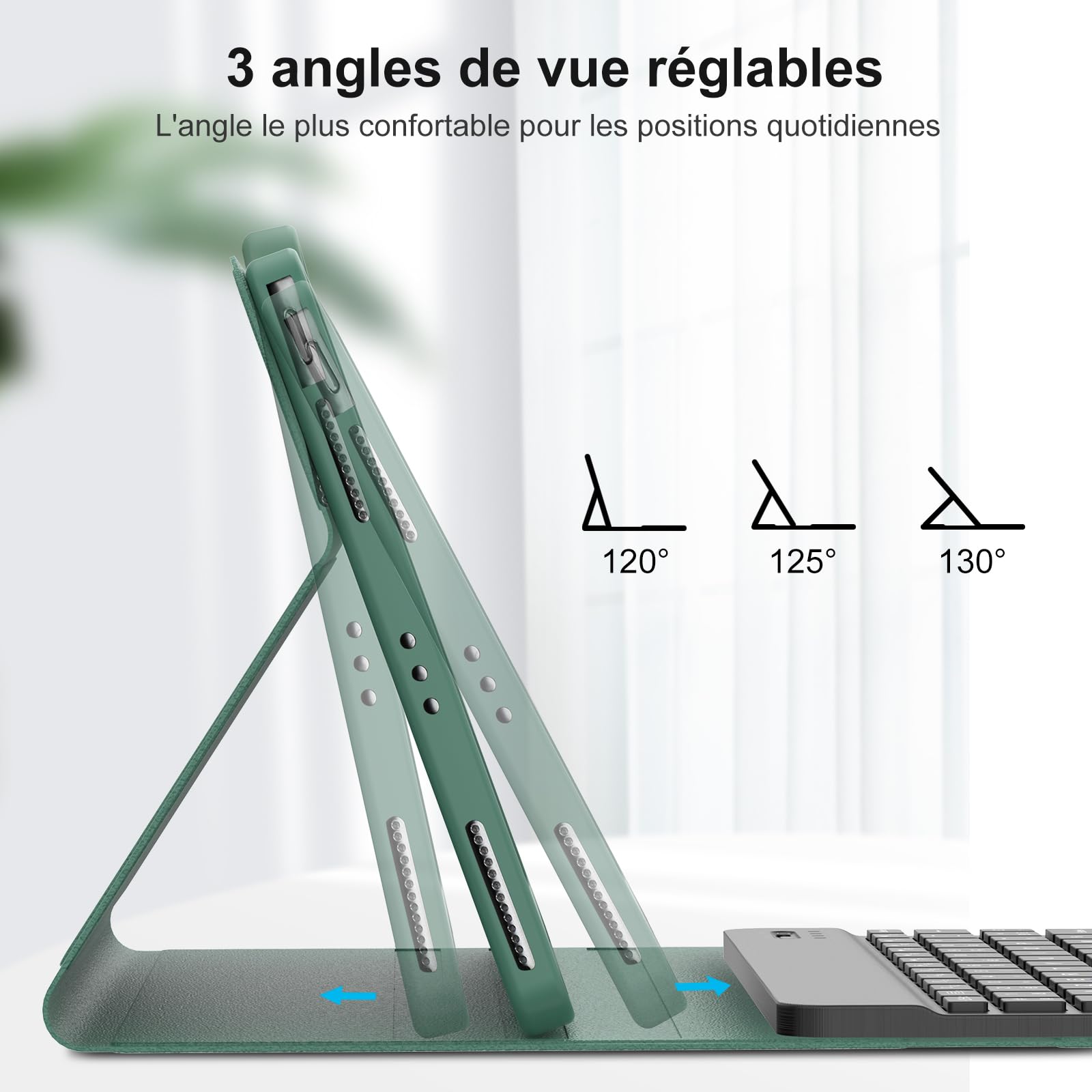 Coque Clavier Bluetooth AZERTY Pour IPad Air 11 (M2) 2024 – Détachable, Avec Fente Pour Stylet, Vert Clair