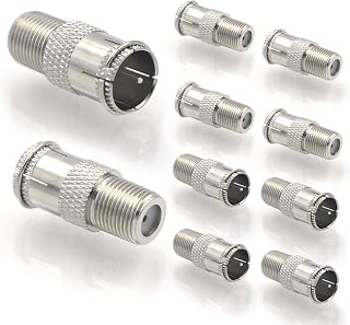 VCE Coaxial Cable Quick Connector, Quick Push On Male to F-Type Female Coax Extender Nickel Plated Adapter for RG6 Coaxial Cable, RV, Satellite Dish, TV, 10 Pack