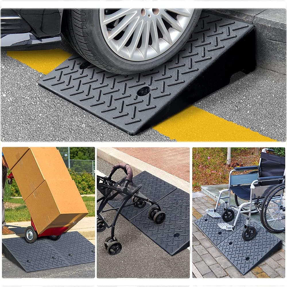 Produktbild von Bordsteinrampe Gummi – 25x27x7 Cm, Schwarz/gelb – Für Rollstühle, Autos, Motorräder & Roller – Rutschfest