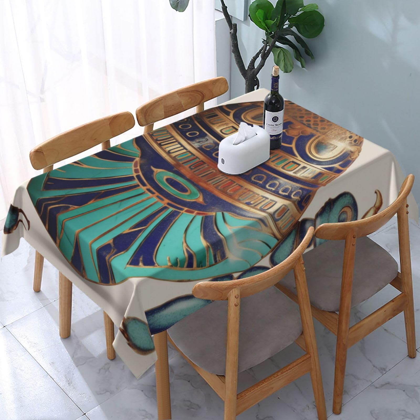 WPKJU Egyptian Scarab Printed Tablecloth Water Resistant Table Cover Washable Rectangle Table Cloth for Tables 54x72 in